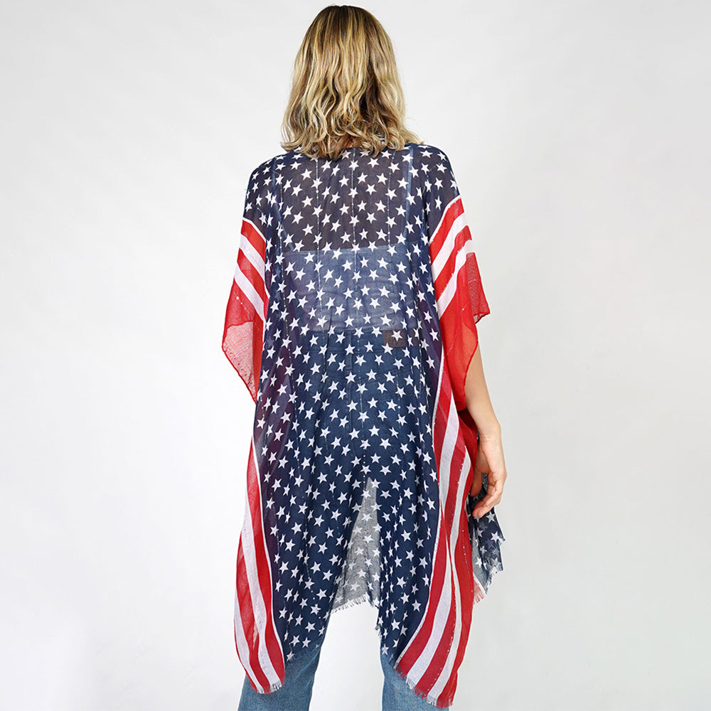 American Flag Print Kimono Poncho - Lightweight Cover Up for Women, Patriotic Beachwear & Summer Fashion | Perfect for 4th of July, Pool Parties & Outdoor Events