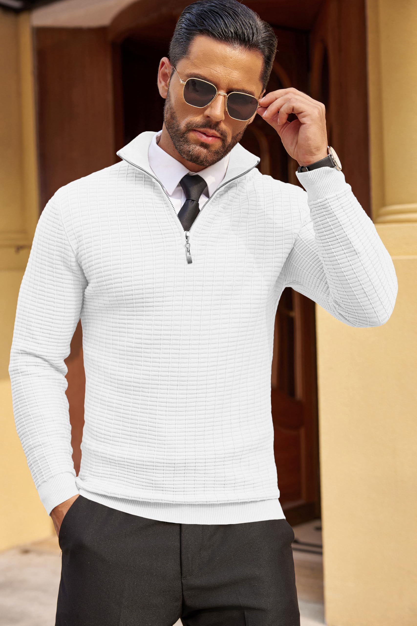 COOFANDY Men's Slim Fit Lightweight Cotton Quarter Zip Sweater - Mock Neck Pullover for Casual Wear | Perfect for Office, Travel & Outdoor Activities
