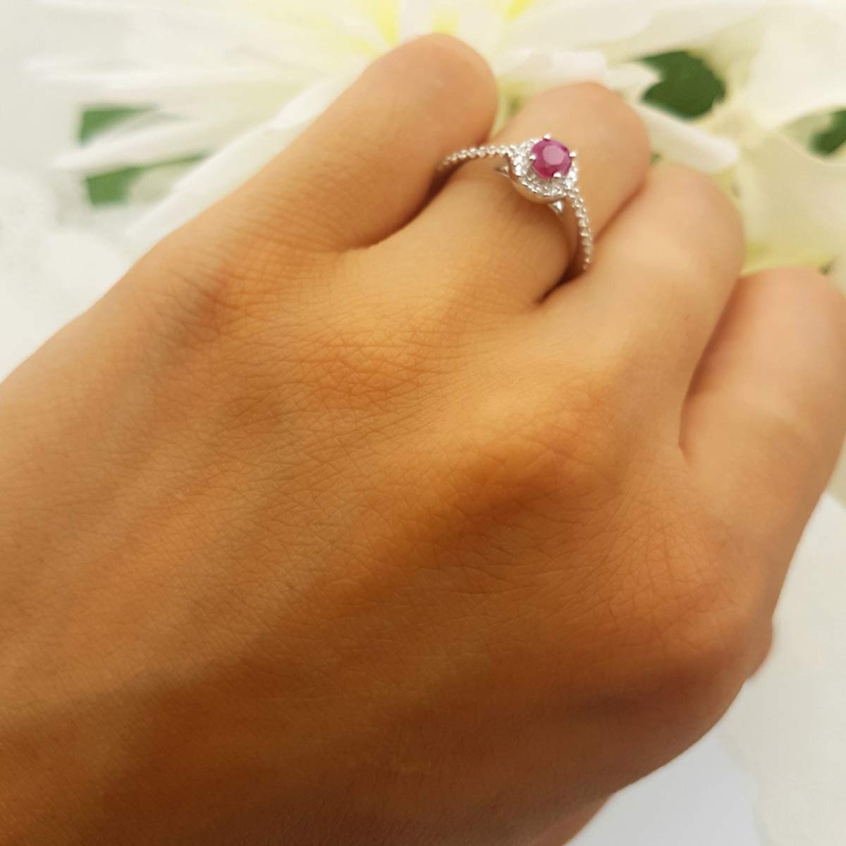 10K White Gold Round Cut Diamond & Ruby Halo Engagement Ring for Women - Dazzlingrock Bridal Collection | Perfect for Proposals, Weddings, and Anniversary Gifts