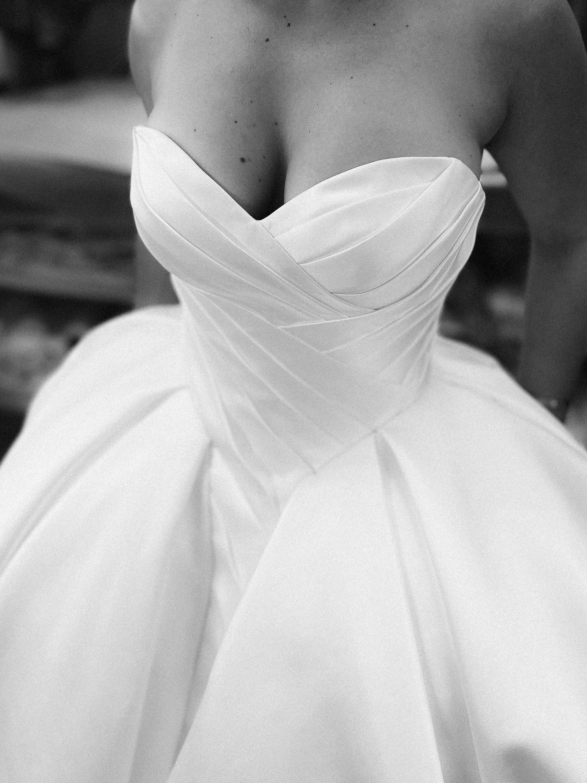 Elegant Basque Waist Wedding Gown with Lace Details - Perfect for Oceania Destination Weddings & Beach Ceremonies