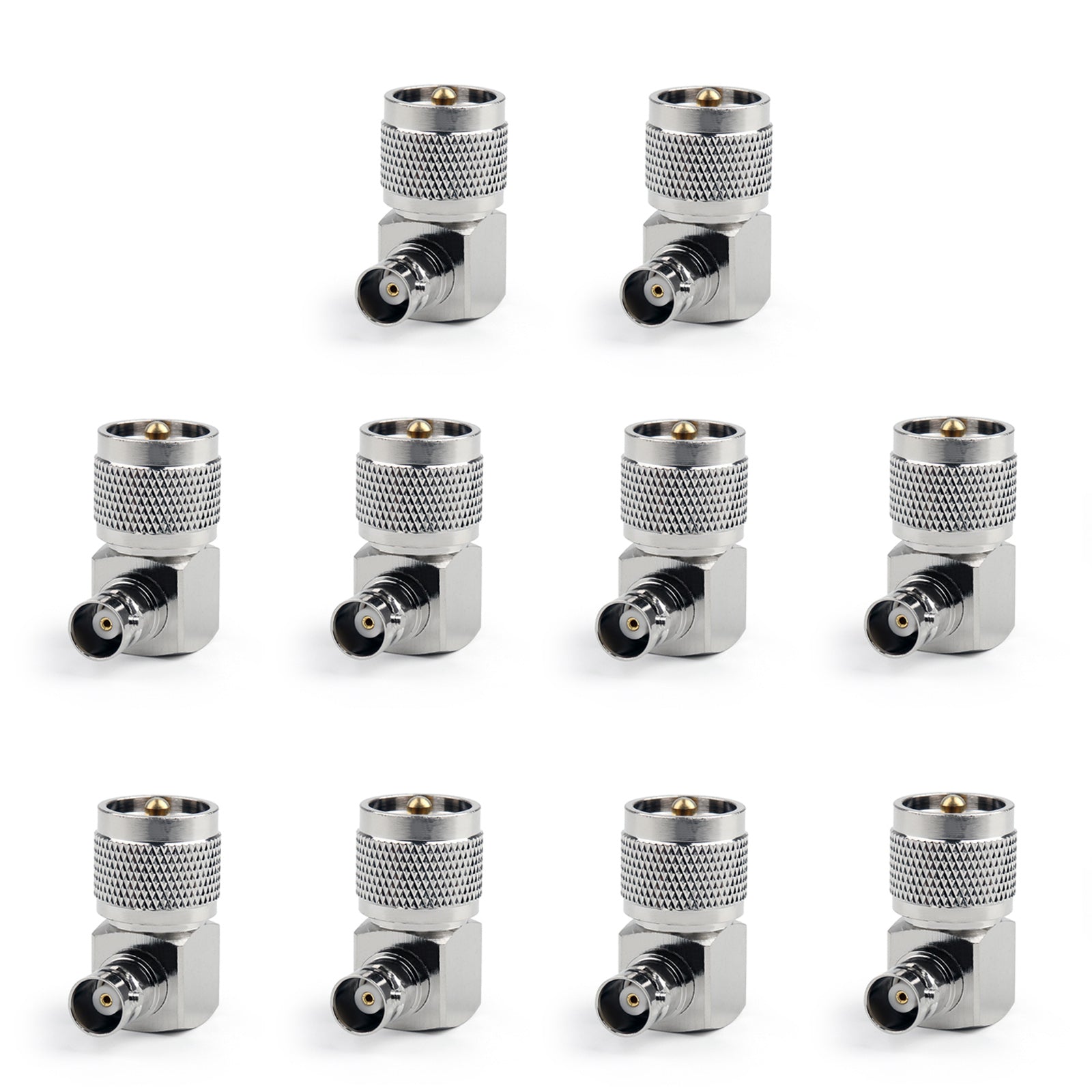 10pcs UHF PL259 Male to BNC Female Right Angle RF Coaxial Adapter Connectors - Perfect for Ham Radio, CCTV, and Antenna Installations
