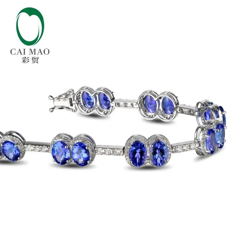 13.34ctw Oval Natural Tanzanite & Diamond Pave Bracelet in 14K Gold (Au585) - Elegant Caimao Jewelry for Women, Perfect for Weddings, Anniversaries & Special Occasions