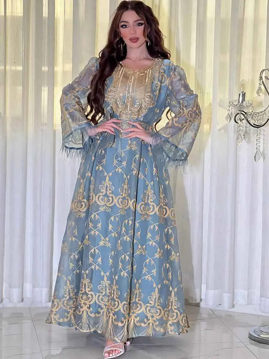Elegant Eid Outfits for Women - Sparkling Sequins & Embroidery Muslim Caftan Kaftan Dress Jalabiya - Perfect for Eid Celebrations, Weddings & Special Occasions