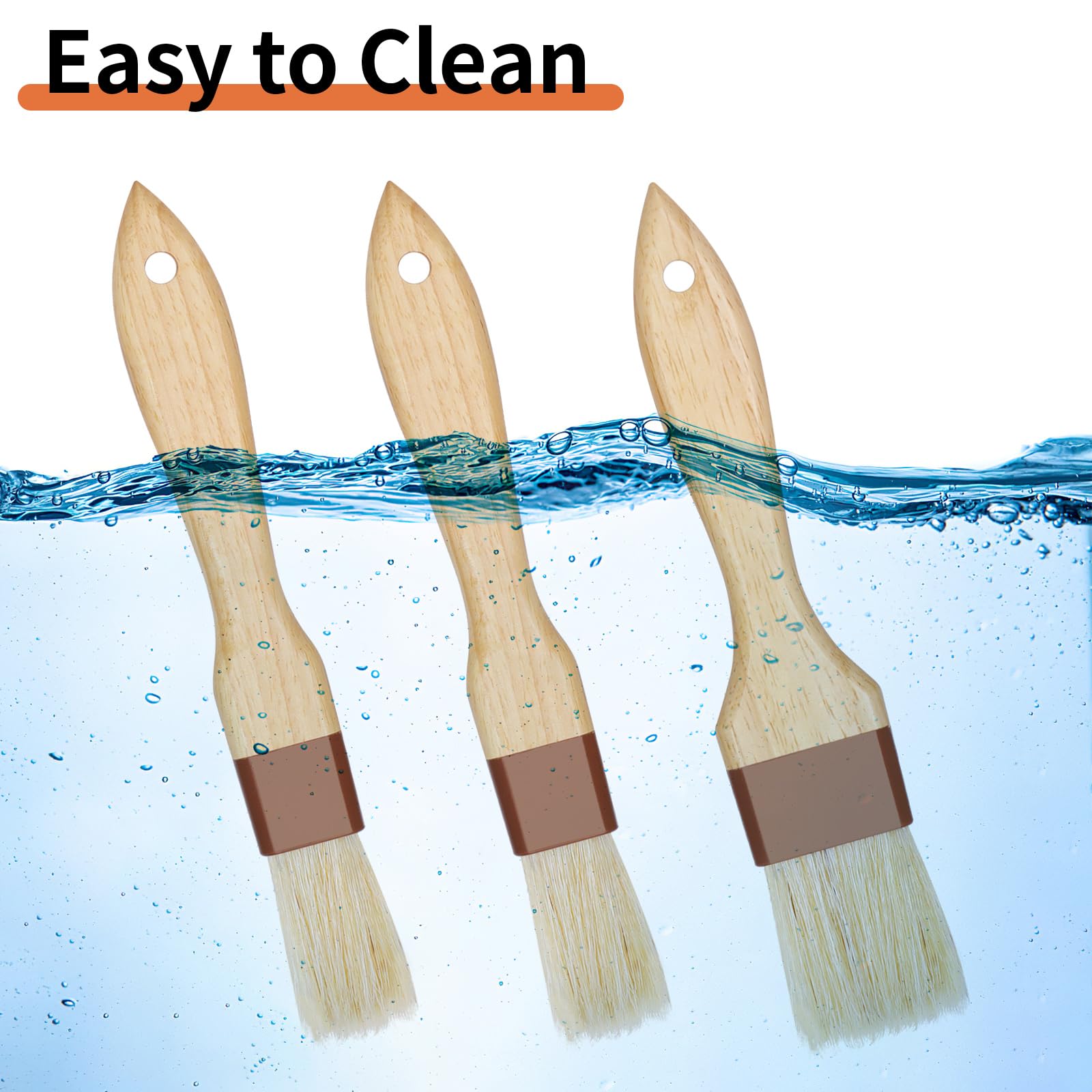 3-Piece Natural Bristle Pastry Brush Set - Premium Basting, Cooking & BBQ Brushes for Baking, Grilling, Marinade & Sauce Application - Perfect for Kitchen, Baking, Roasting & Outdoor BBQ