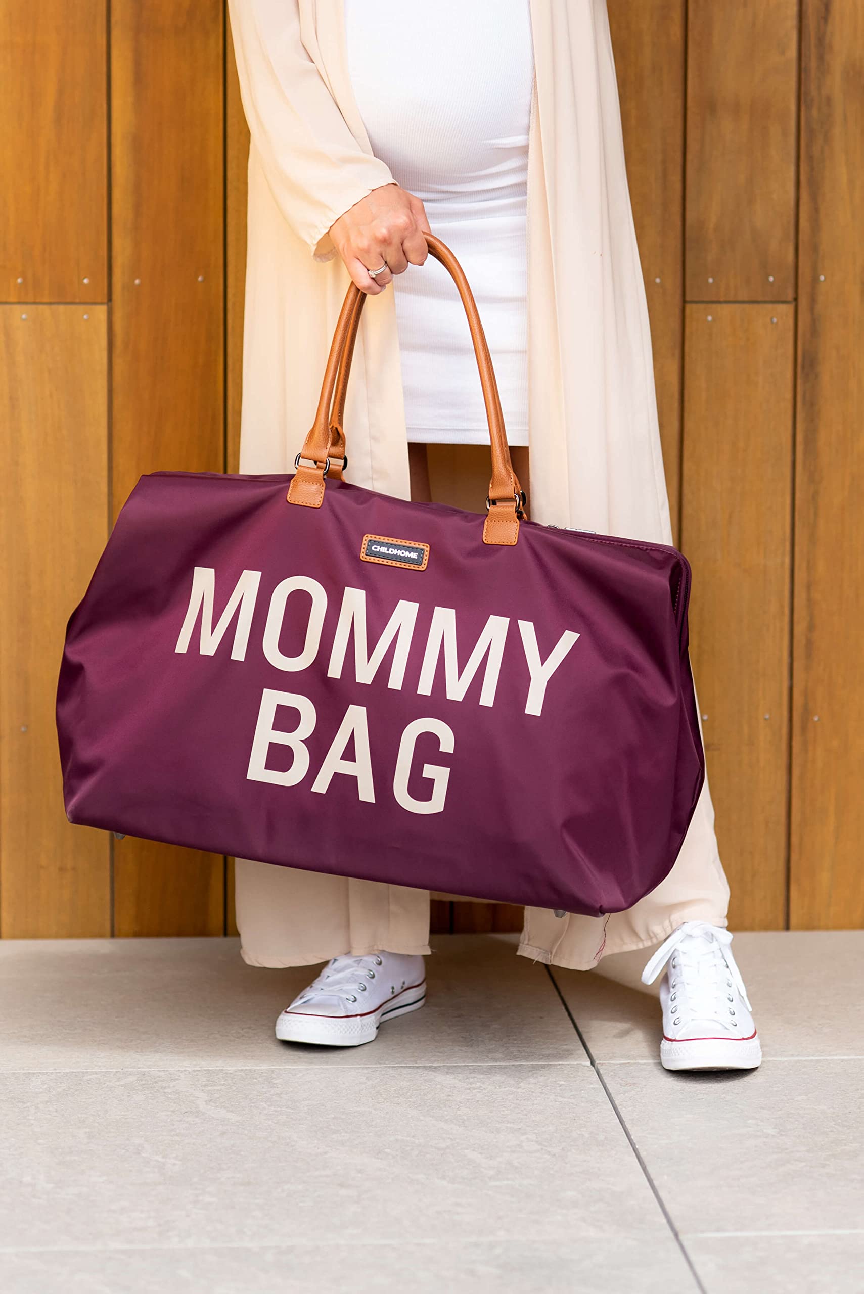 Childhome The Original Mommy Bag - Large Baby Diaper Bag & Travel Tote for Hospital, Pregnancy Essentials - Spacious Organizer for New Moms (Aubergine) | Perfect for Hospital Visits, Baby Outings & Everyday Parenting Needs
