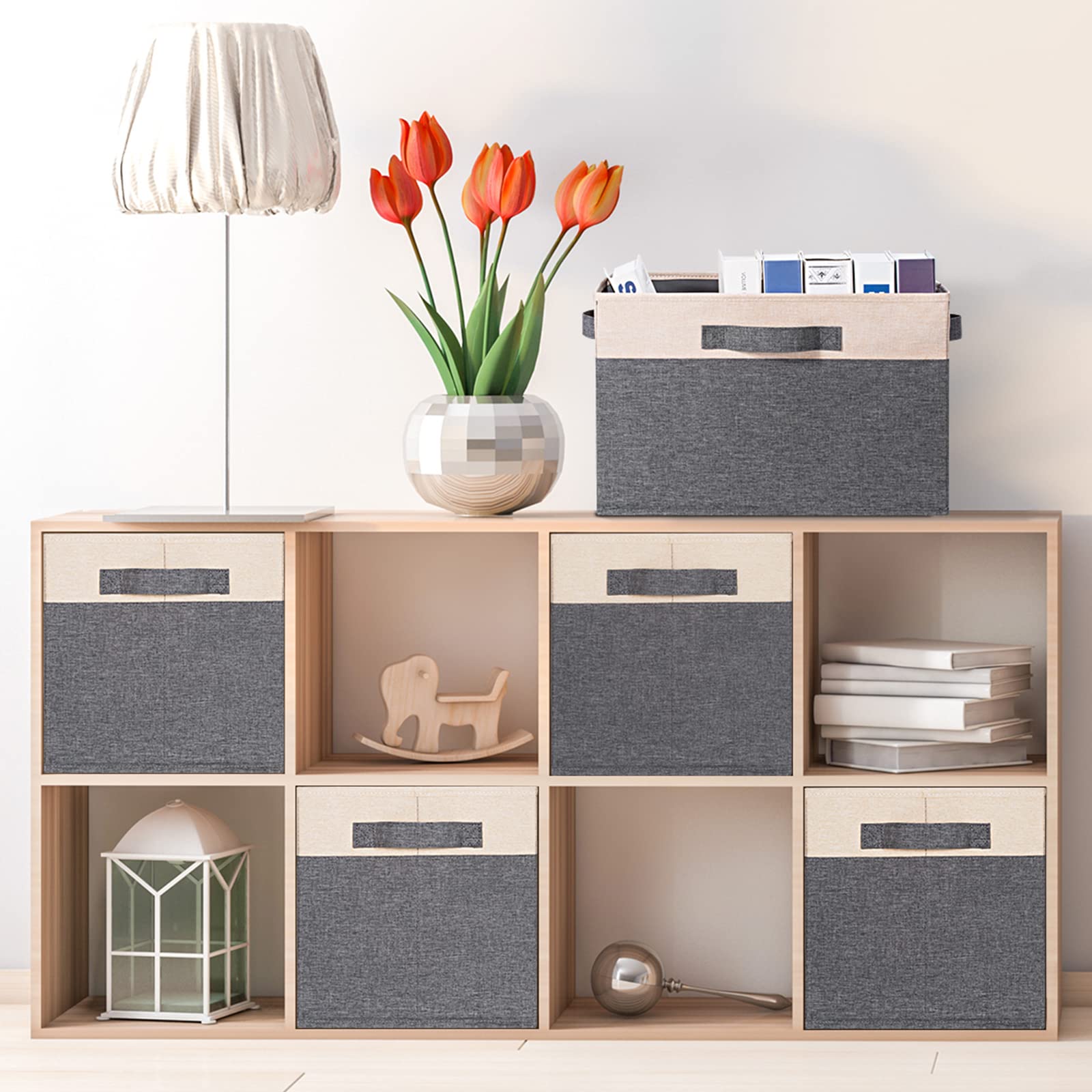 Large Foldable Fabric Storage Bins with 3 Handles - 15x11x9.6 Inch Closet Organizer Baskets - Sturdy Shelving Storage for Bedroom, Living Room & Office - Beige Set of 3 - Perfect for Home Organization & Space Saving