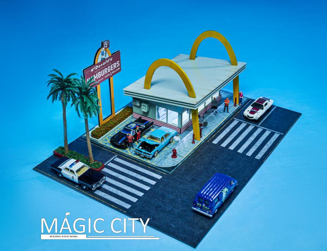 1:64 Scale American Street View Vintage Fast Food Market Diecast Model - Perfect for Collectors, Diorama Scenes & City Landscape Displays
