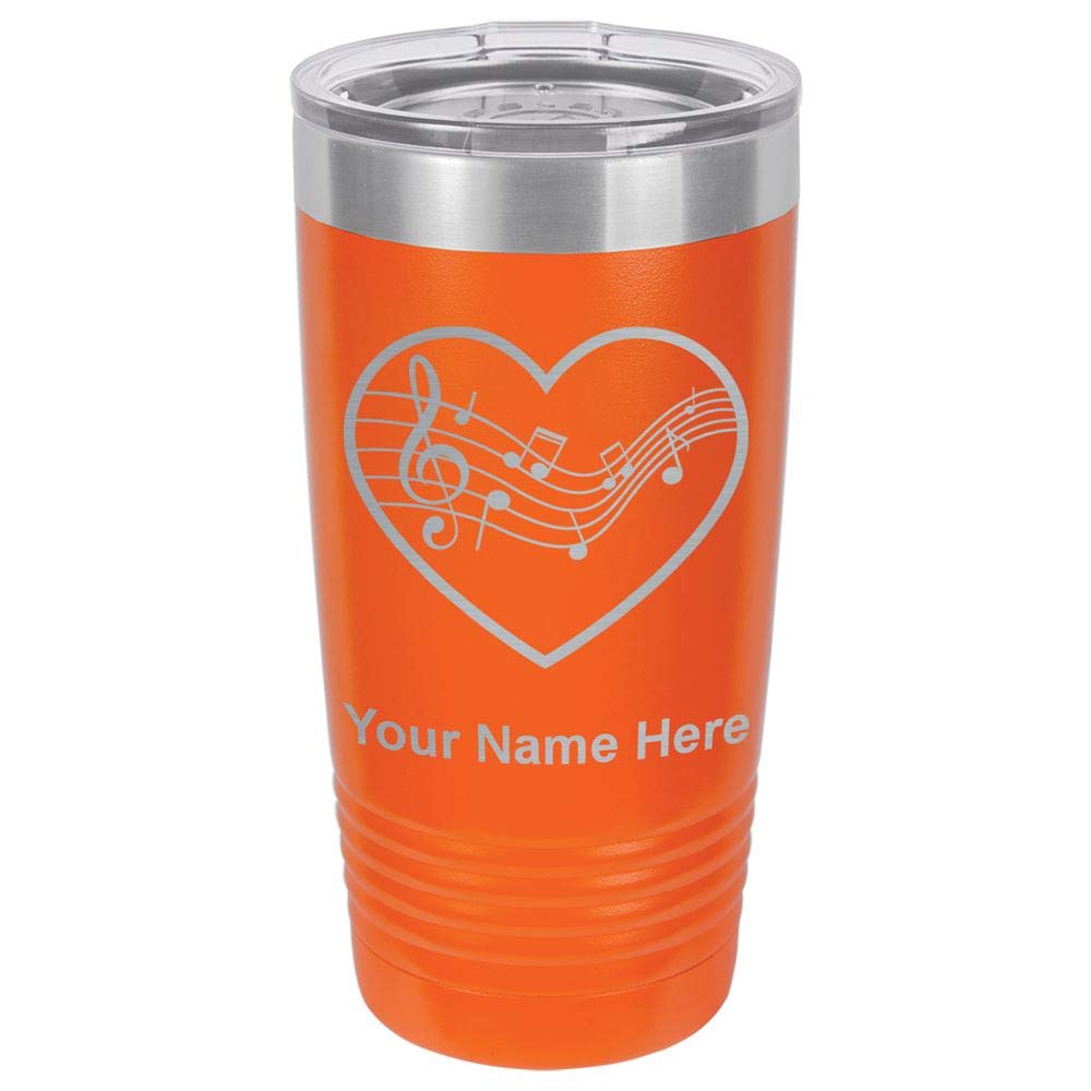 LaserGram 20oz Vacuum Insulated Stainless Steel Tumbler with Music Staff Heart Design - Personalized Engraved Orange Water Bottle for Coffee, Tea & Cold Drinks - Perfect for Office, Gym, Travel & Outdoor Activities