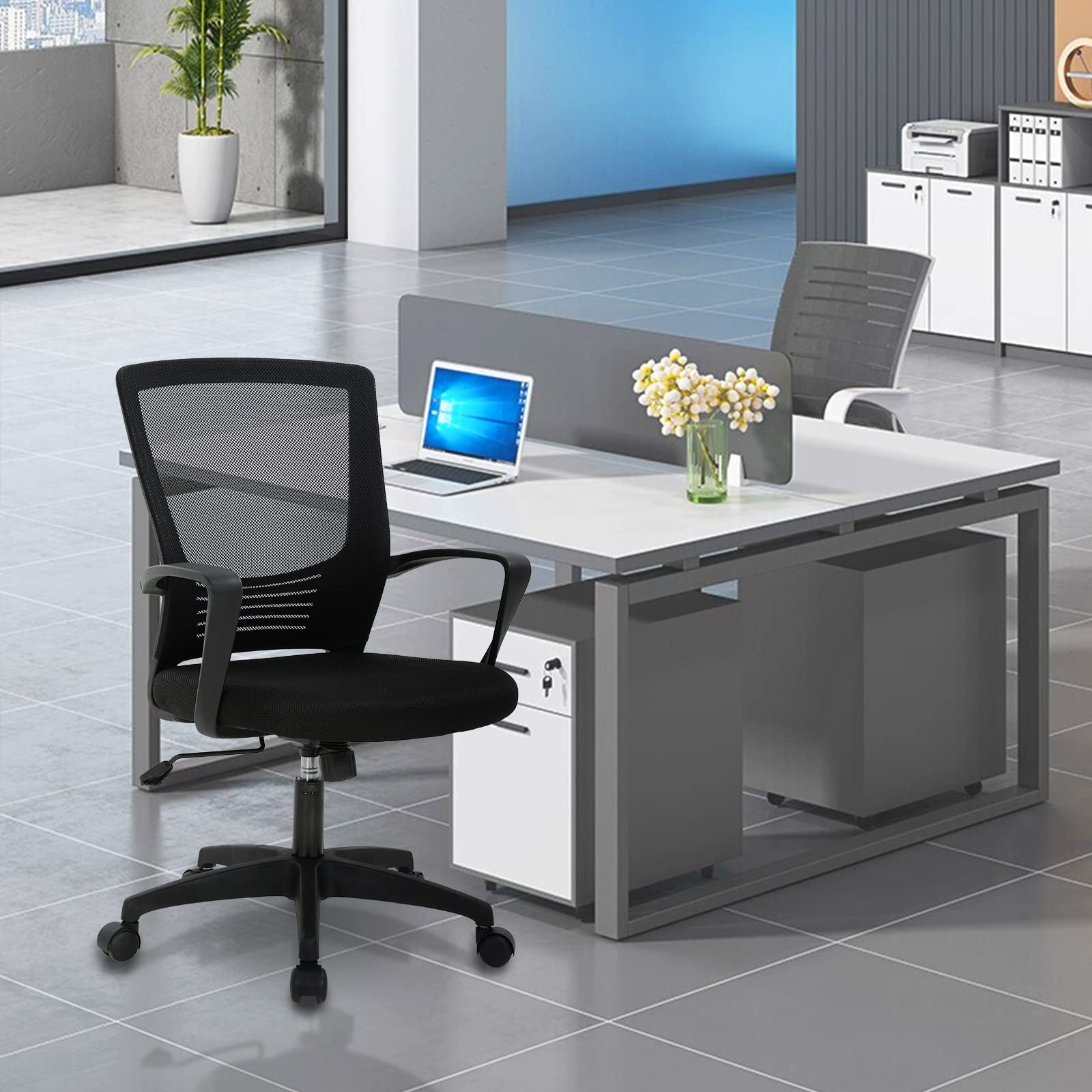 Ergonomic Mesh Office Chair with Lumbar Support & Adjustable Armrests - Heavy Duty Swivel Rolling Computer Desk Chair for Home Office, Study, or Gaming - Black