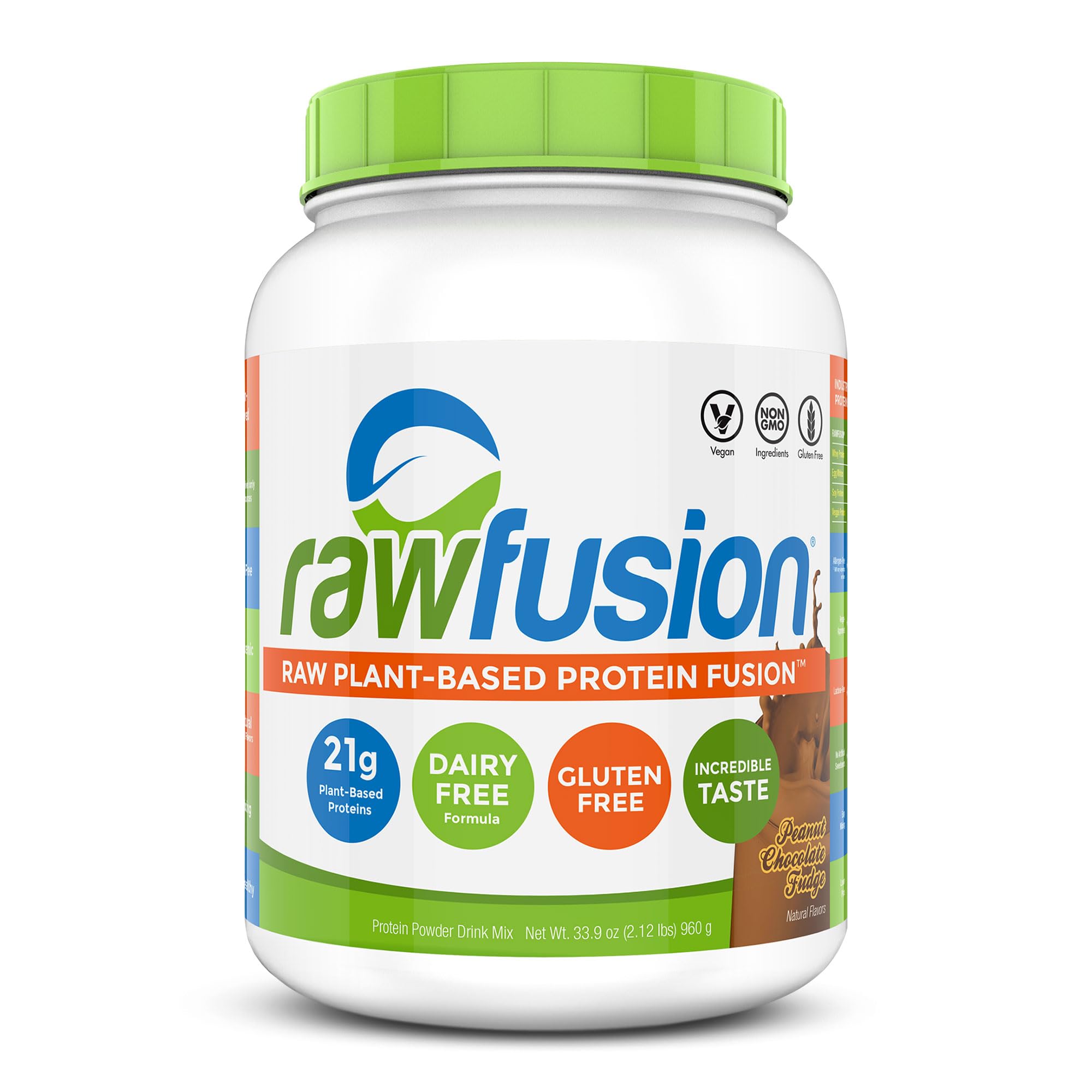 RawFusion Plant Protein Powder - Peanut Chocolate Fudge Flavor, 32.9oz (Pack of 1) | Vegan Protein Supplement for Muscle Recovery, Smoothies & Baking | Gluten-Free & Non-GMO