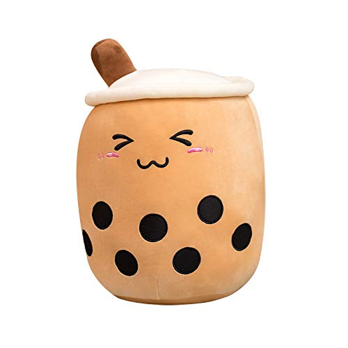 Banana Castle Boba Pillow - Soft Bubble Milk Tea Squishy Plush Toy (9.4 Inch, Brown, Triangle Eyes) - Cute Kawaii Stuffed Animal for Bedroom Decor, Anime Lover Gift & Stress Relief