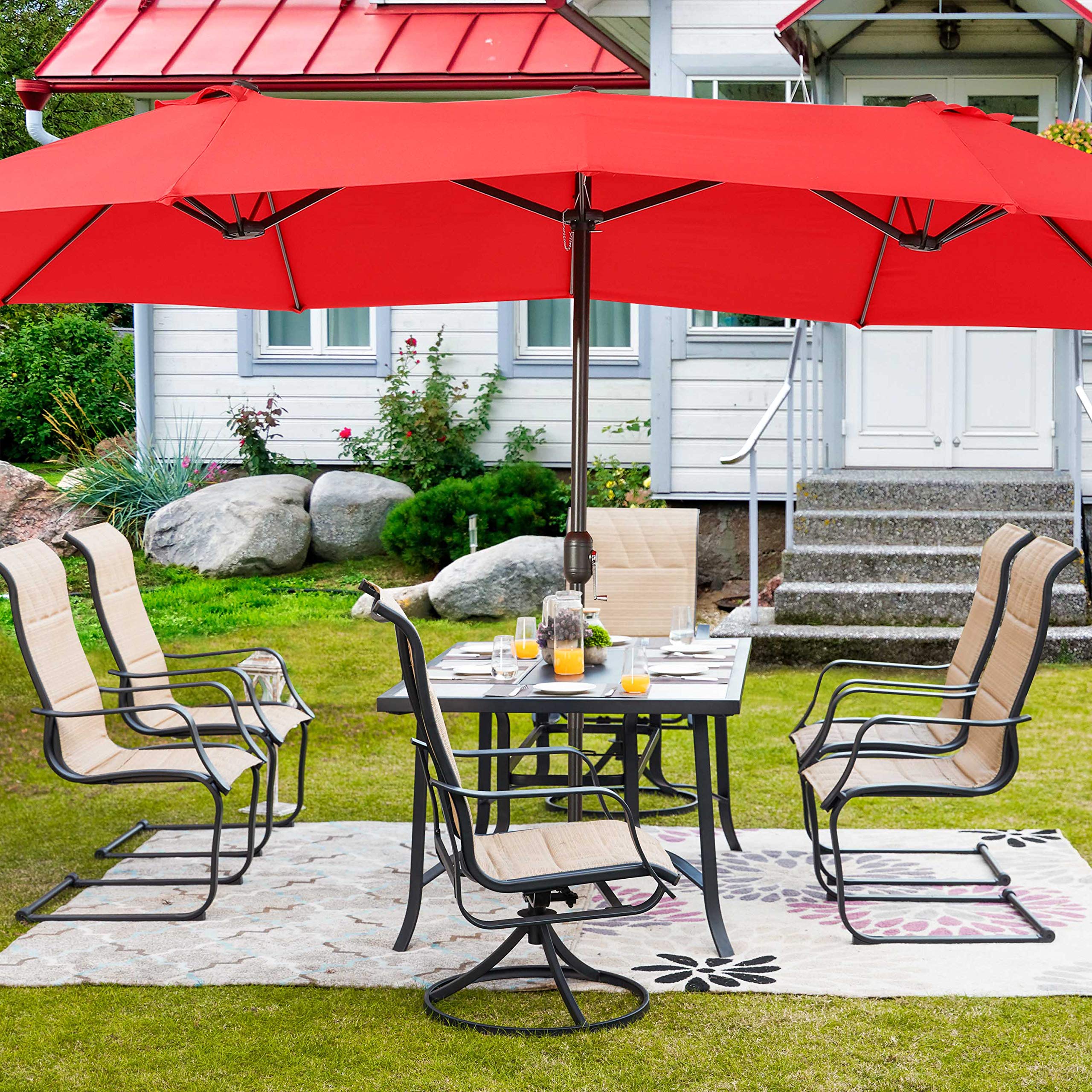 PatioFestival 15Ft Double-Sided Outdoor Market Umbrella with Crank Handle & Included Base - Extra Large Sun Shade for Patio, Poolside, and Backyard Relaxation