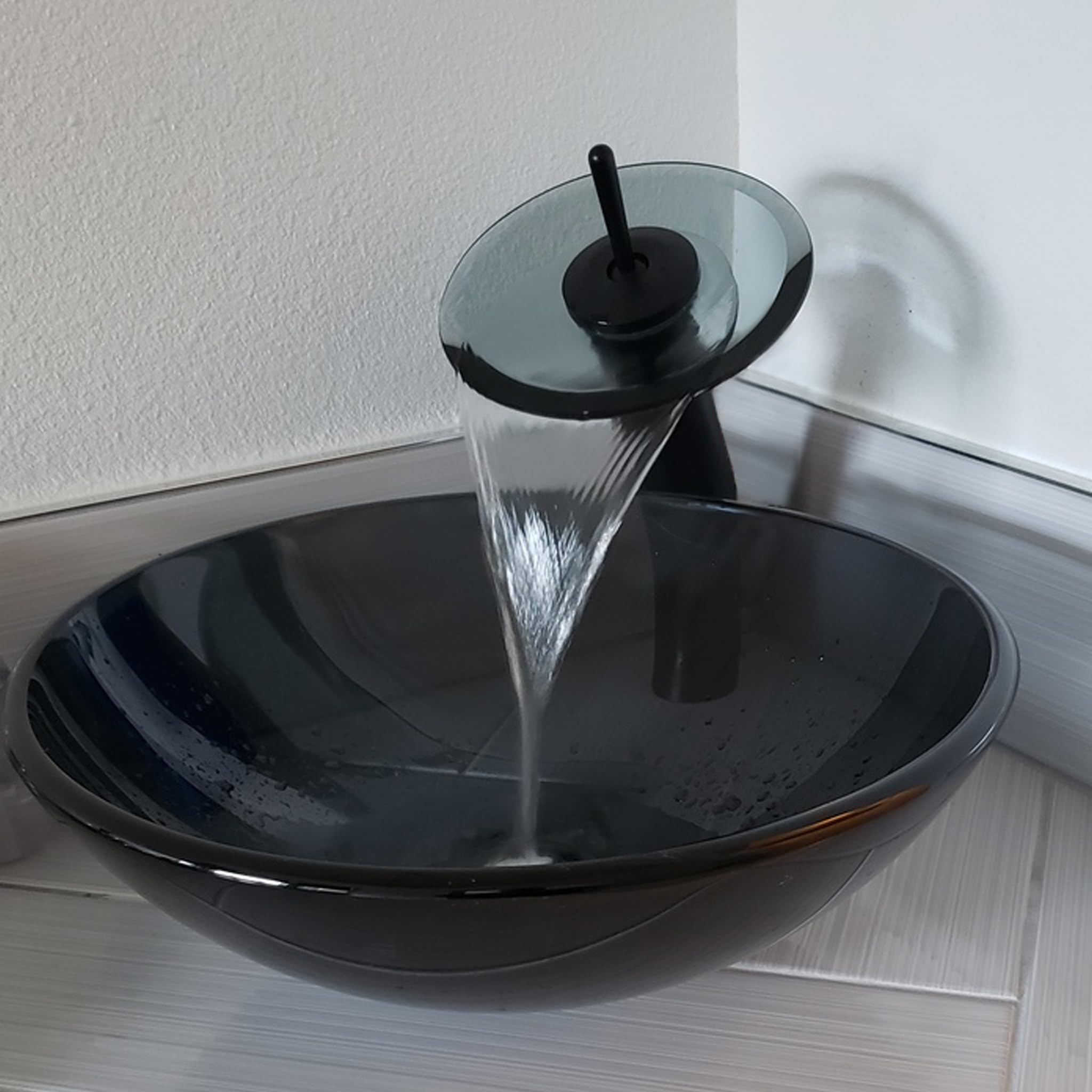 Novatto NERA Modern Glass Vessel Bathroom Sink - Oval Above Counter Vanity Sink for Contemporary Bathroom Decor, Powder Room & Guest Bath Installation