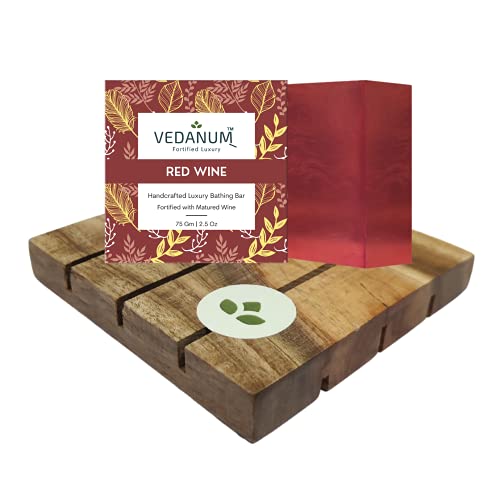 VEDANUM Handmade Premium Red Wine Soap with Natural Neem Wood Soap Stand - Luxury Skincare Gift Set for Face & Body - Perfect for Spa, Bath, and Relaxation at Home