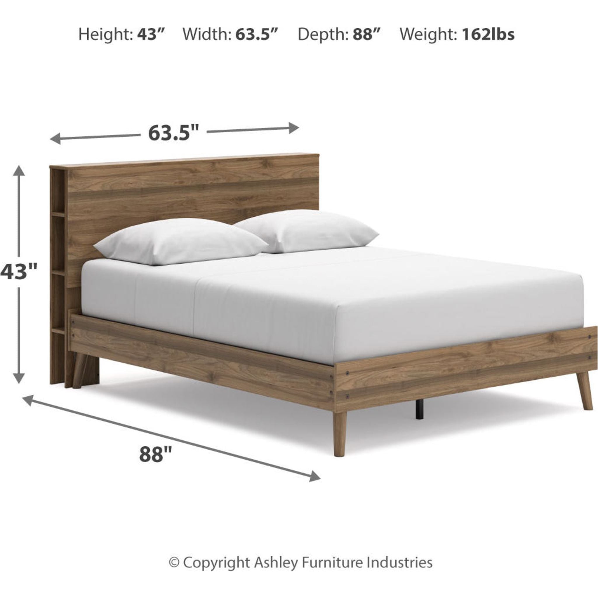 Aprilyn Queen Bookcase Bed in Honey Finish - Stylish Storage Bed Frame for Small Spaces & Bedroom Organization