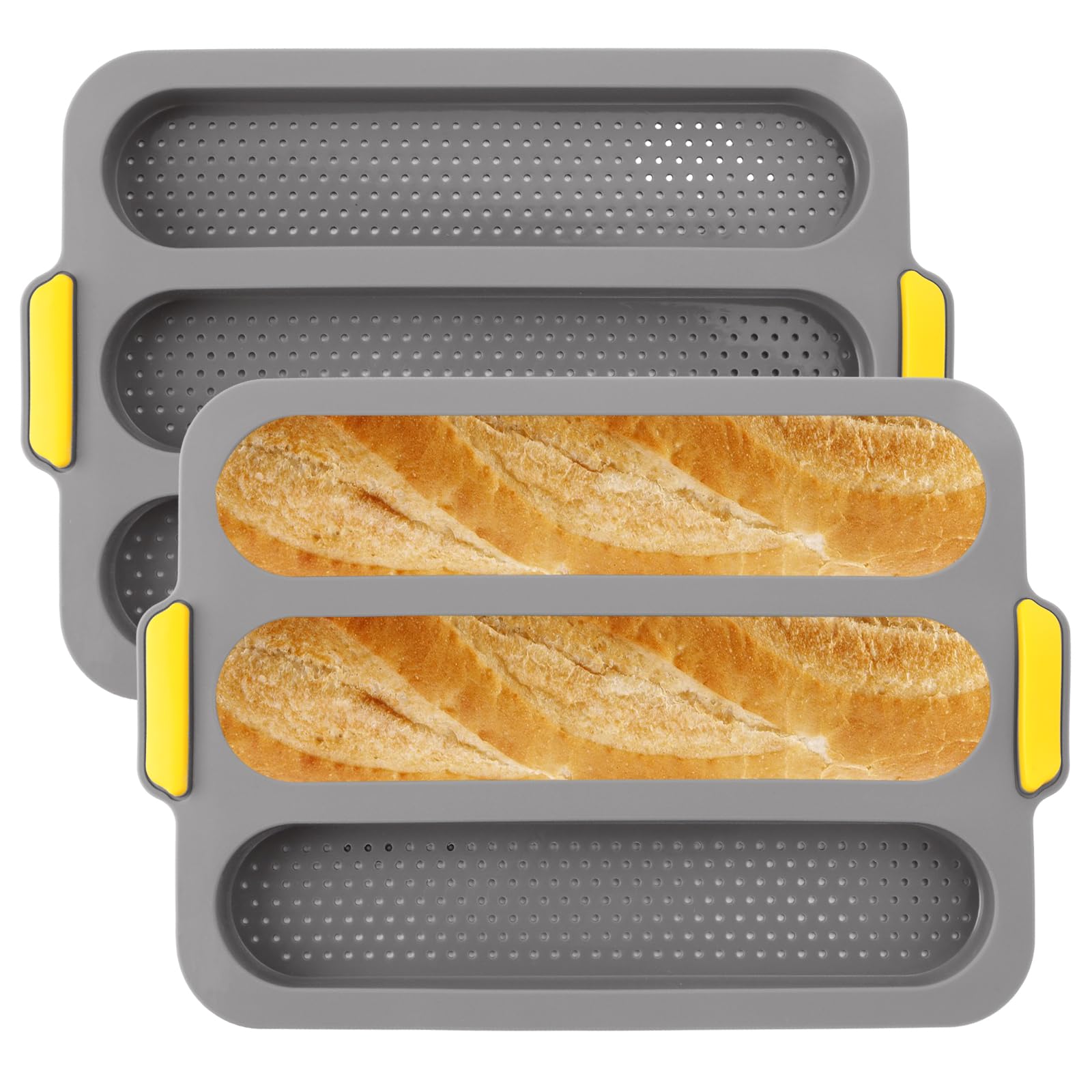 2-Pack Nonstick Silicone Baguette Pan - 3-Wave French Bread Baking Tray for Perfect Loaves & Toast | Oven-Safe Baguette Mold for Homemade Bread, Artisan Baking & French Toast Preparation