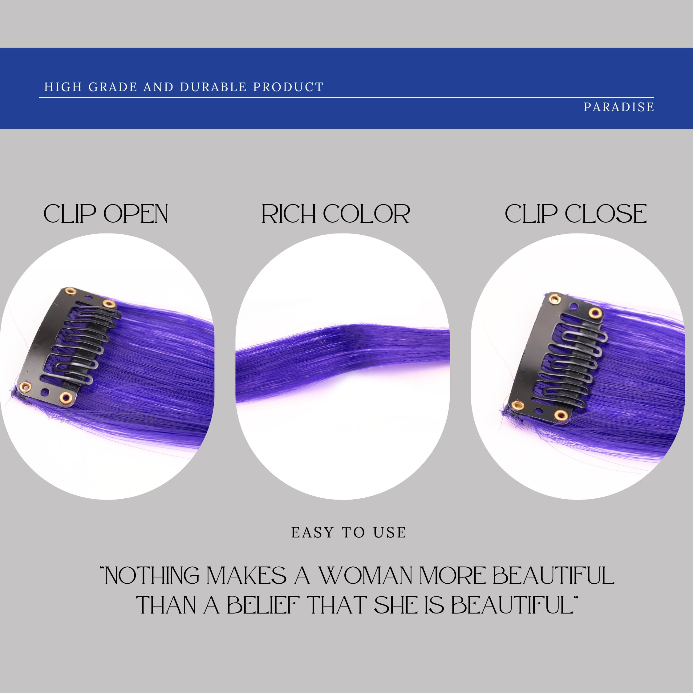 Paradise® Blue Hair Extensions 22 Inches - 4 Pack Clip-in Straight Synthetic Hair for Women & Girls - Funky Colored Hair Streaks for Parties, Cosplay & Halloween Costumes