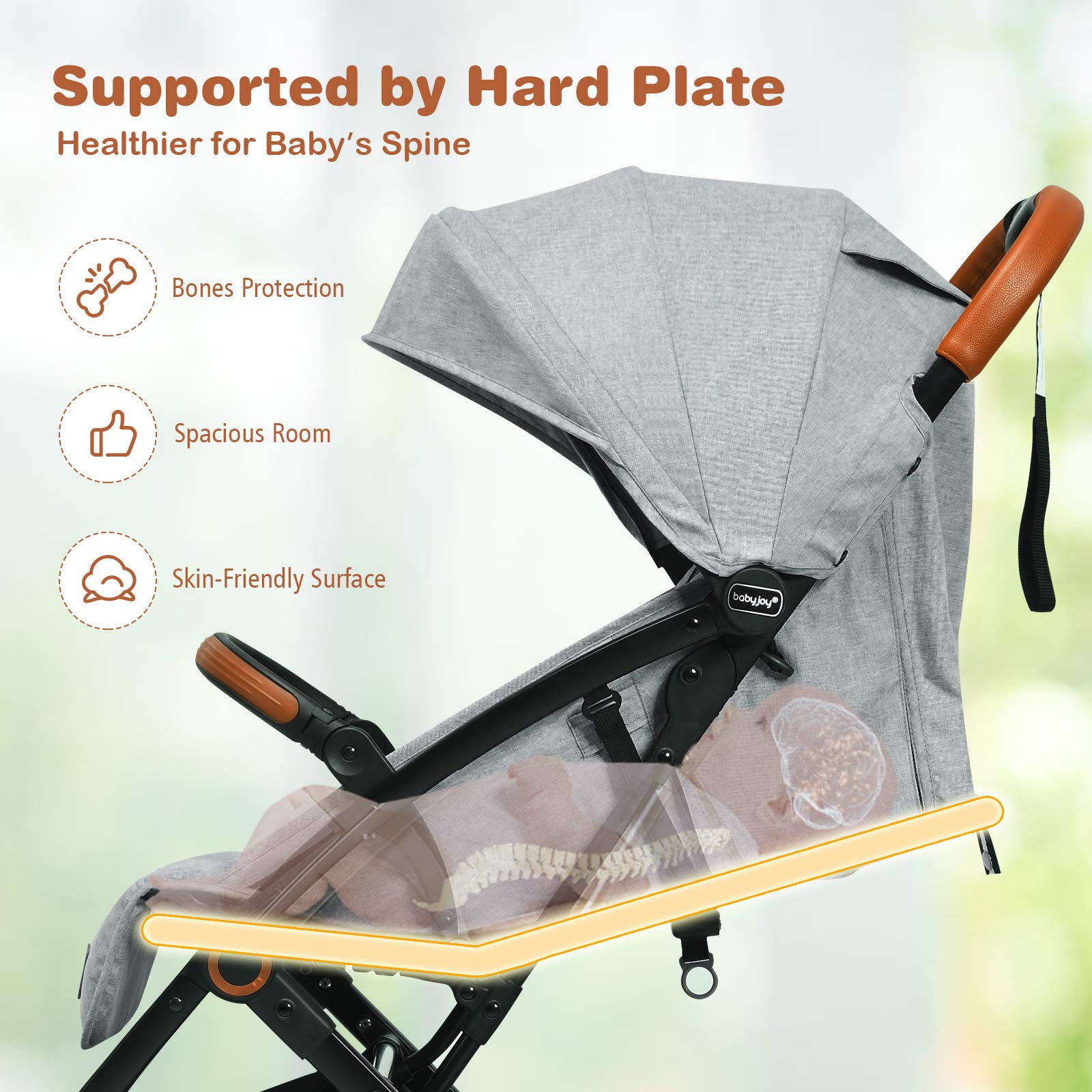 BABY JOY Lightweight Compact Baby Stroller for Travel - Airplane Approved Infant Stroller with 5-Point Safety Harness, Adjustable Backrest & Canopy, Storage Basket | Easy One-Hand Fold Gray Stroller for Newborns & Toddlers | Perfect for Air Travel, Shopping & Daily Walks