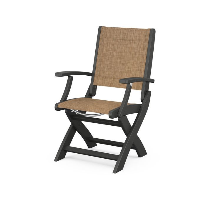 POLYWOOD Coastal Folding Chair - Durable Outdoor Furniture for Patio, Beach & Poolside - Weather-Resistant Adirondack Style Chair with Cup Holder