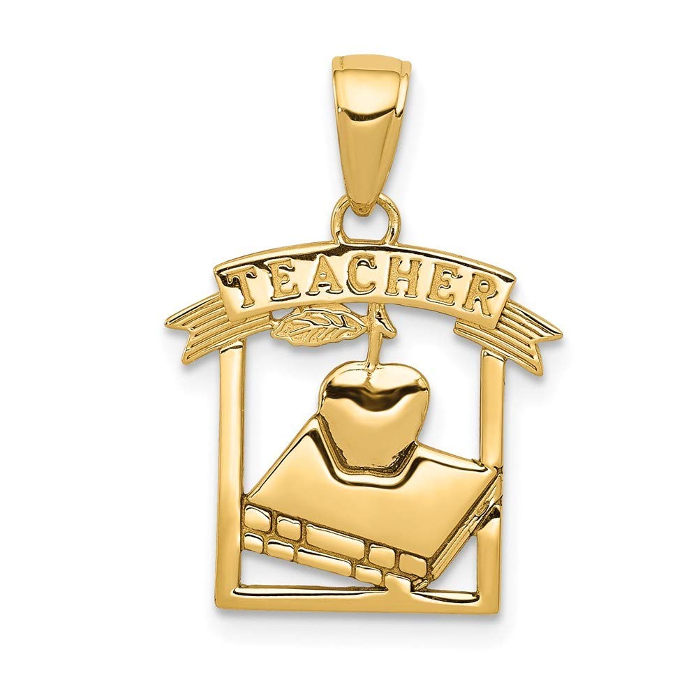14K Yellow Gold Teacher Pendant Necklace - Flat Back Polished Frame Jewelry for Women - Perfect Gift for Educators, Graduation & Appreciation