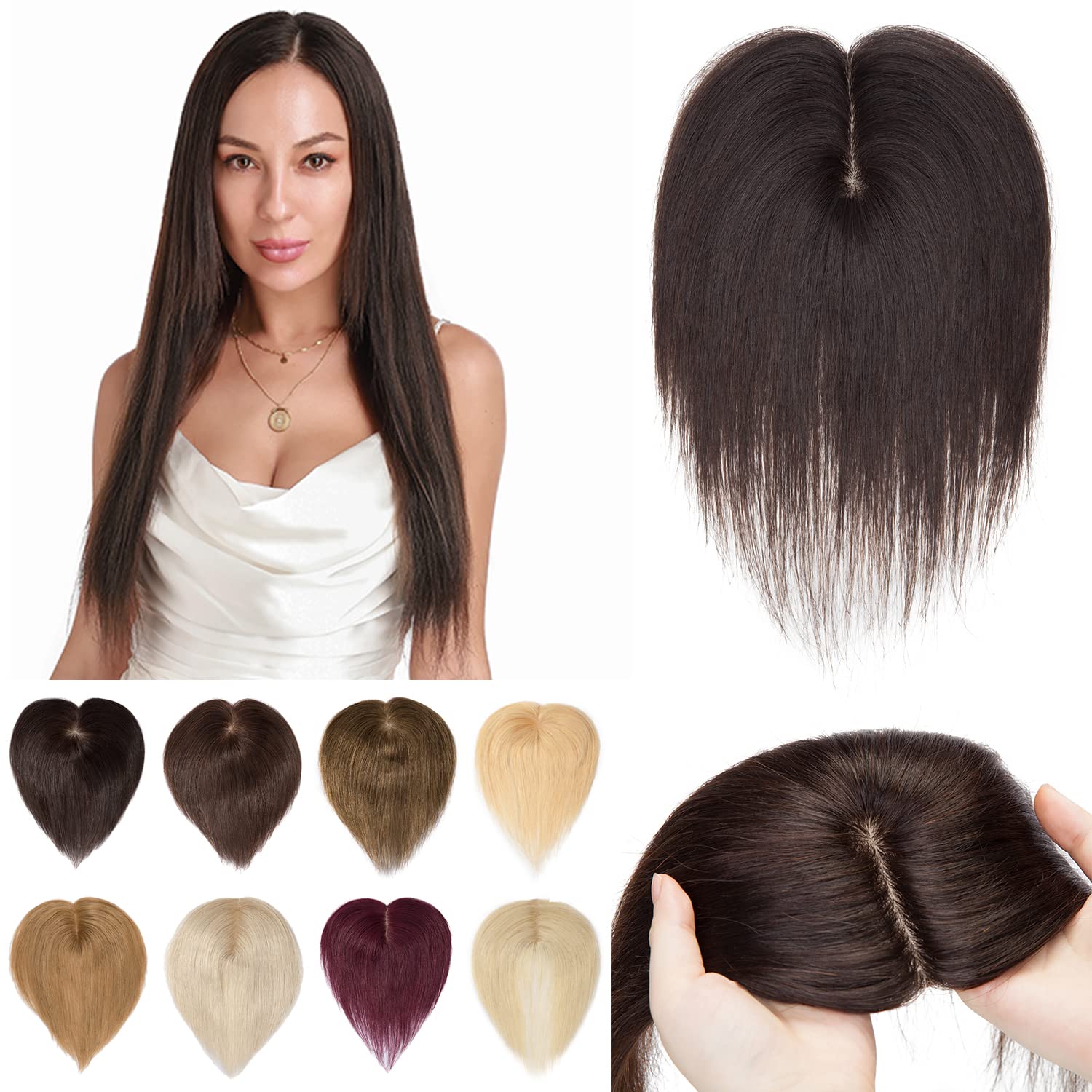 Premium S-noilite Human Hair Toppers - 130% Density Handmade Silk Base Clip-in Hairpiece for Women with Thinning Hair | Hair Loss Solution & Gray Coverage | 14 Inch 45g #2 Dark Brown | Perfect for Daily Wear, Special Occasions & Confidence Boosting Styling