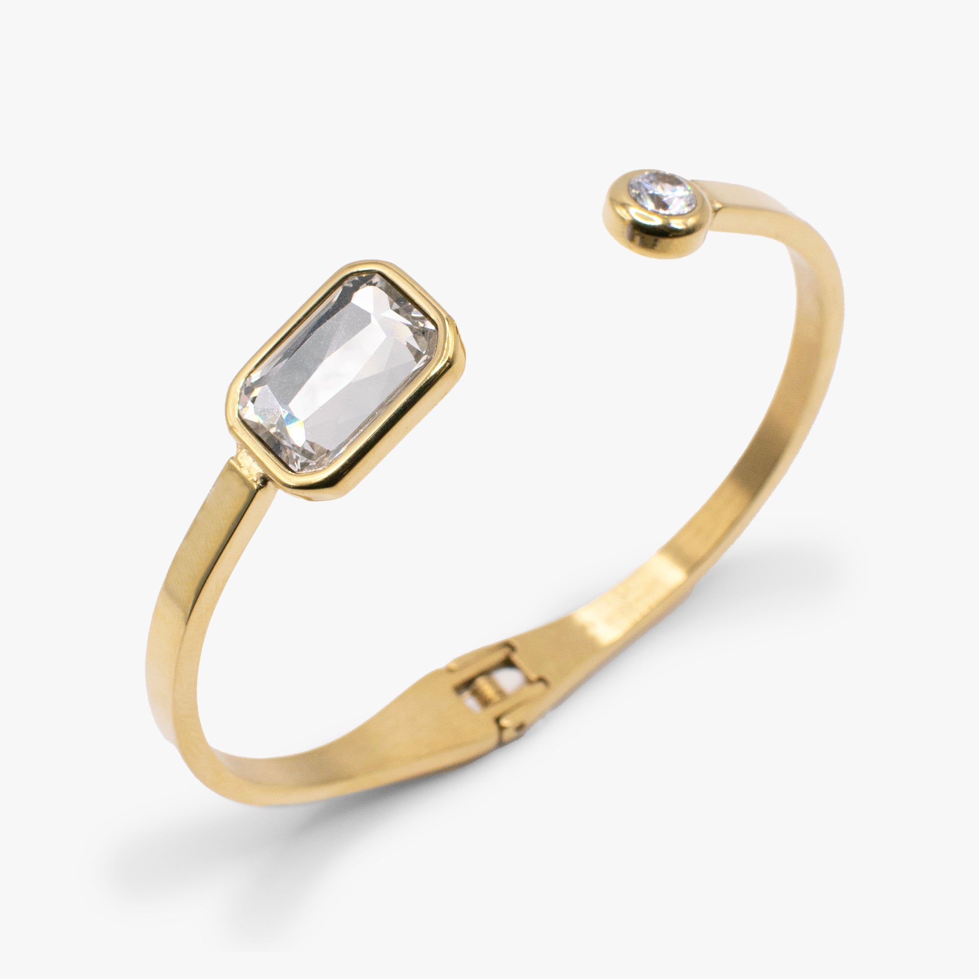 Emerald Cut Crystal Hinge Cuff Bracelet for Women - Elegant Adjustable Statement Jewelry for Parties, Weddings & Special Occasions