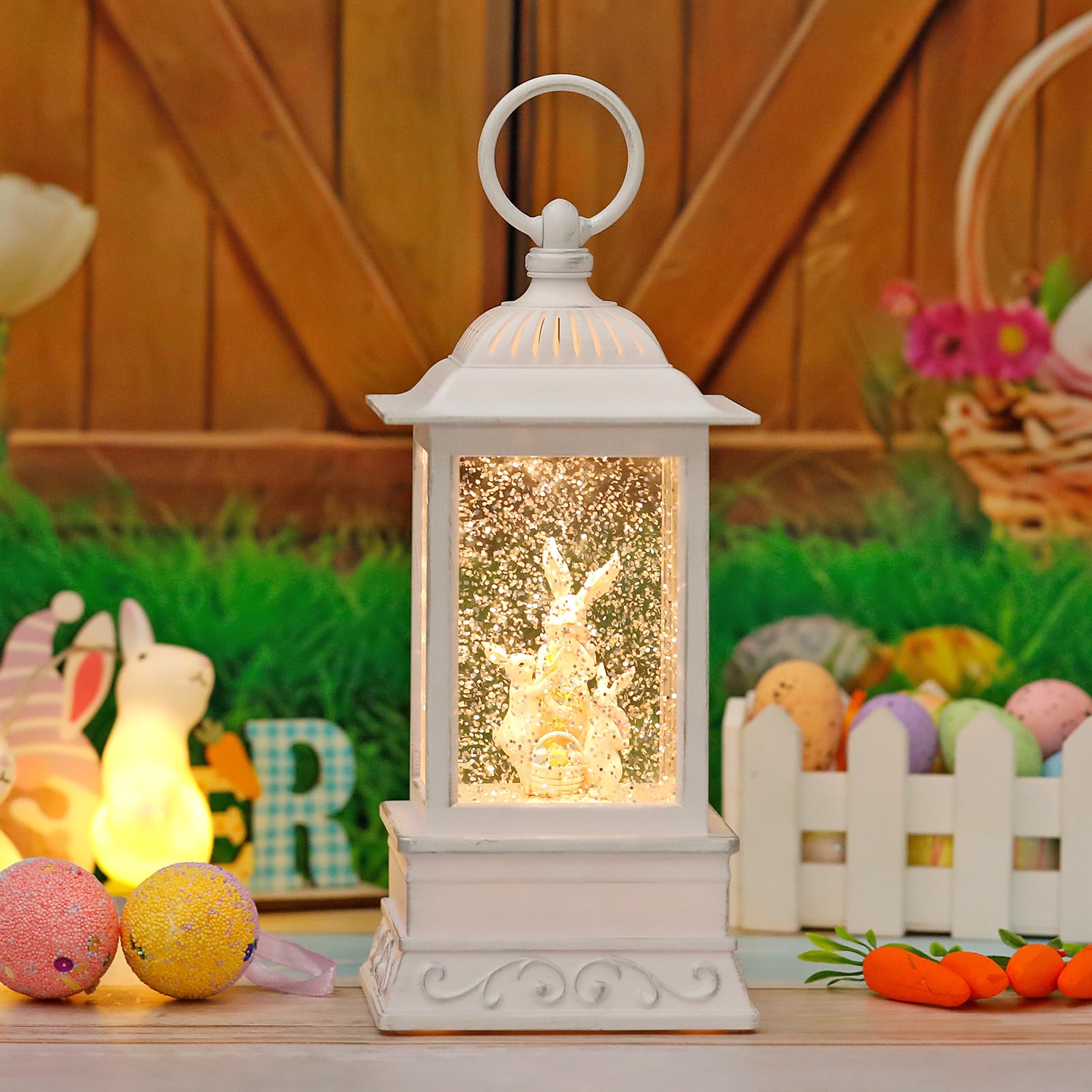 Easter Snow Globe with Lighted Glitter Bunny - Spring Home Decorations for Living Room, Table Centerpiece, and Holiday Gift