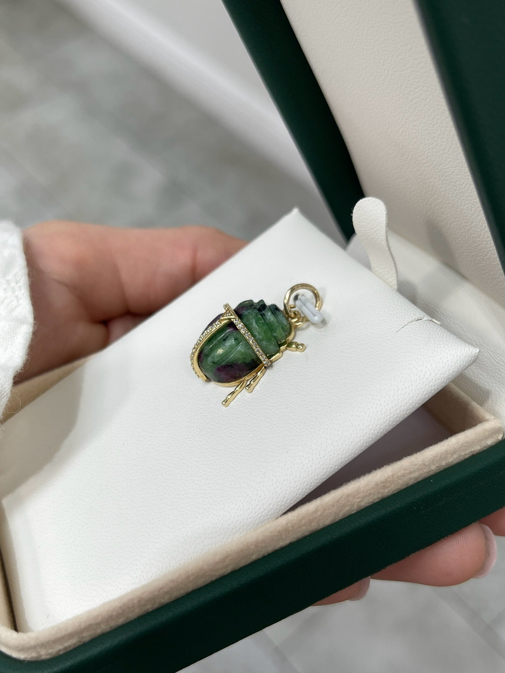 14K Gold Ruby Zoisite & Diamond Scarab Pendant Necklace - Elegant Egyptian Jewelry for Women, Perfect Gift for Birthday, Anniversary & Special Occasions