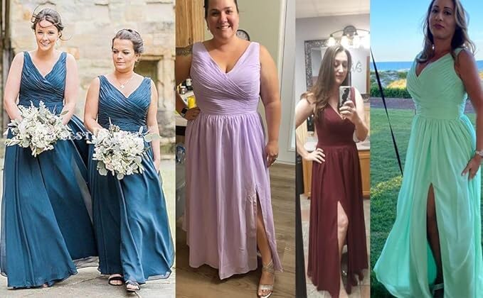 Elegant Dusty Rose Chiffon Bridesmaid Dress - Long V-Neck Pleated Wedding Guest Gown with High Slit & Backless Design (COO2-12) | Perfect for Bridal Parties, Prom Nights & Formal Events