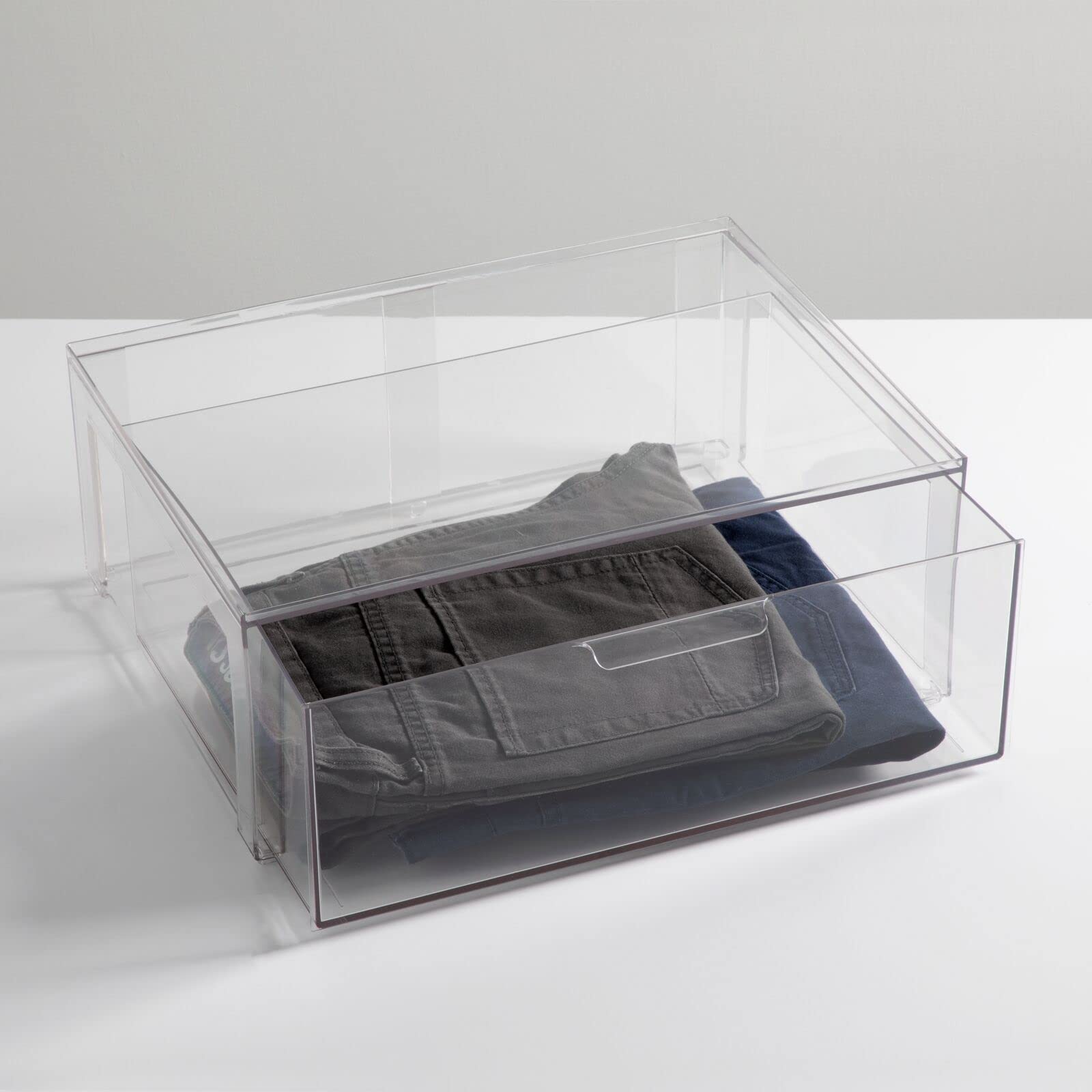 mDesign Stackable Closet Organizer Bins - 4 Pack Clear for Cabinet & Dresser Storage
