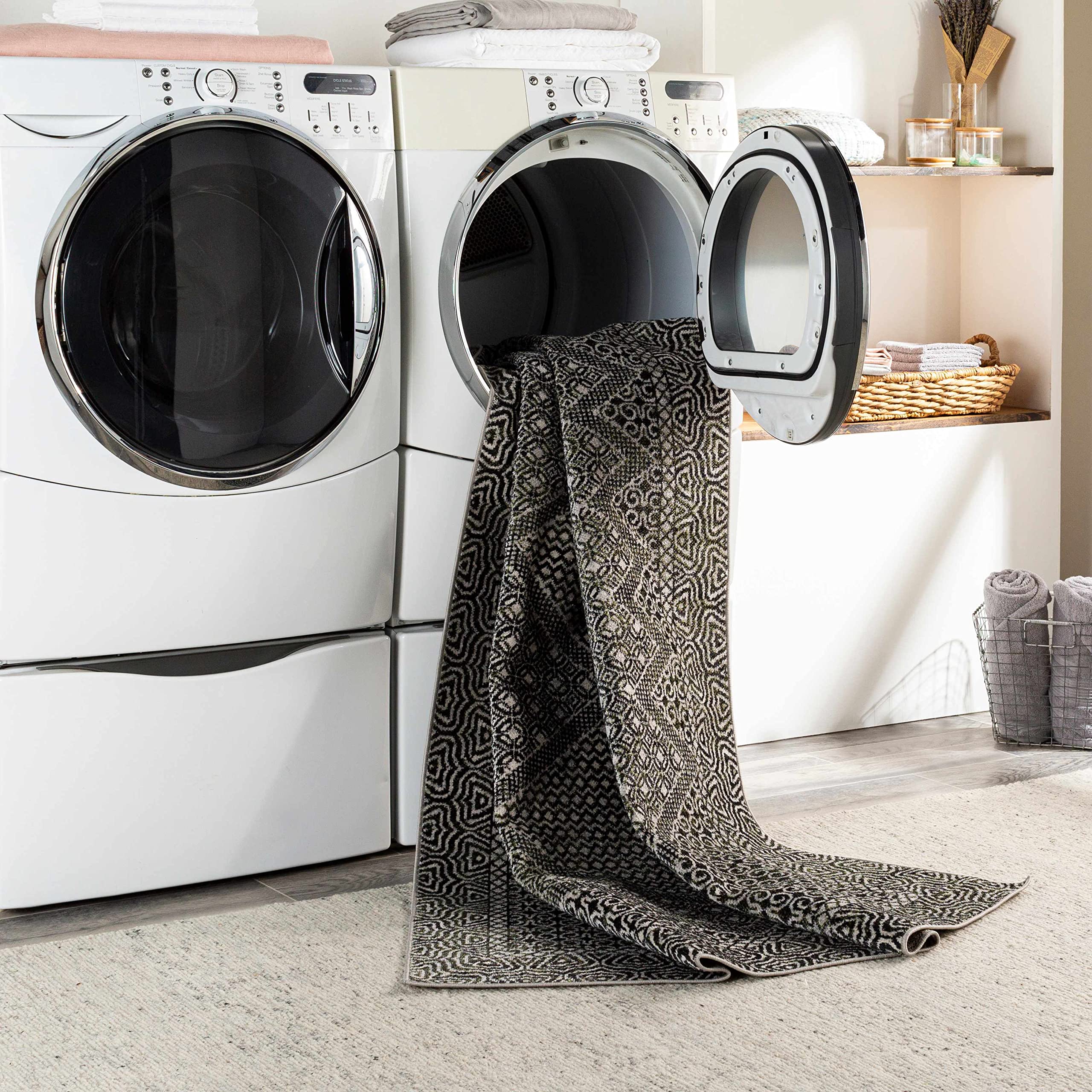 Hauteloom Bongao Machine Washable Area Rug - Soft & Durable for Living Room, Bedroom - Black & Gray - 5'3
