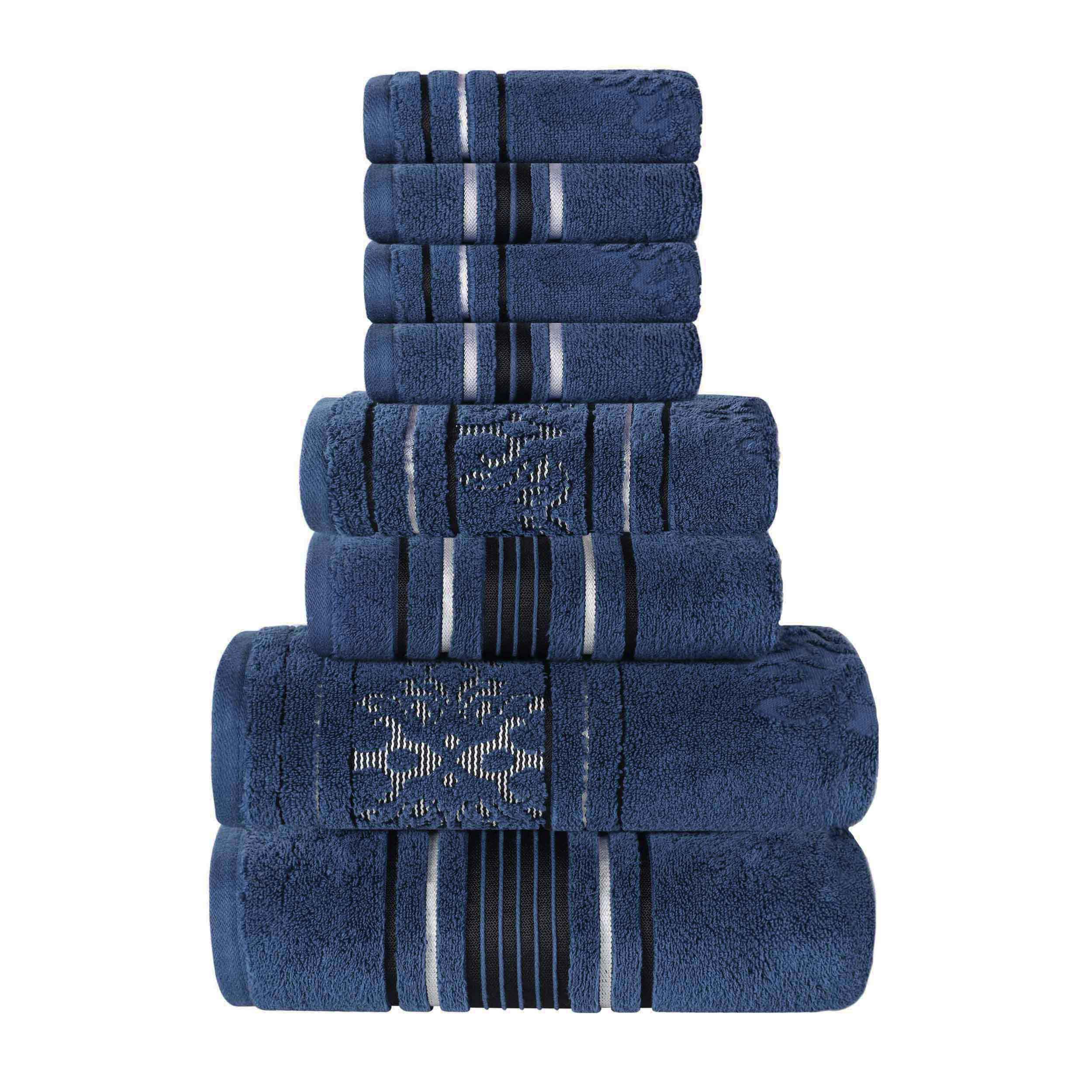 Premium 8-Piece Sadie Zero Twist Cotton Towel Set - Solid & Jacquard Floral Design | Ultra Absorbent Bath & Hand Towels for Luxury Bathroom, Spa & Guest Room Decor