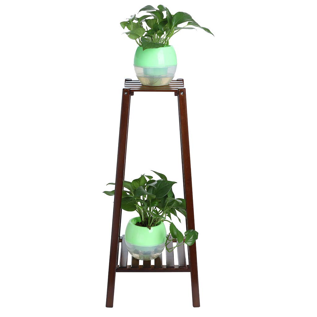 2-Tier Bamboo Plant Stand - 12.6x12.6x29.5 Inch Tall Flower Pot Holder Display Rack for Indoor Plants - Perfect for Home, Office & Small Spaces - US Stock Fast Shipping