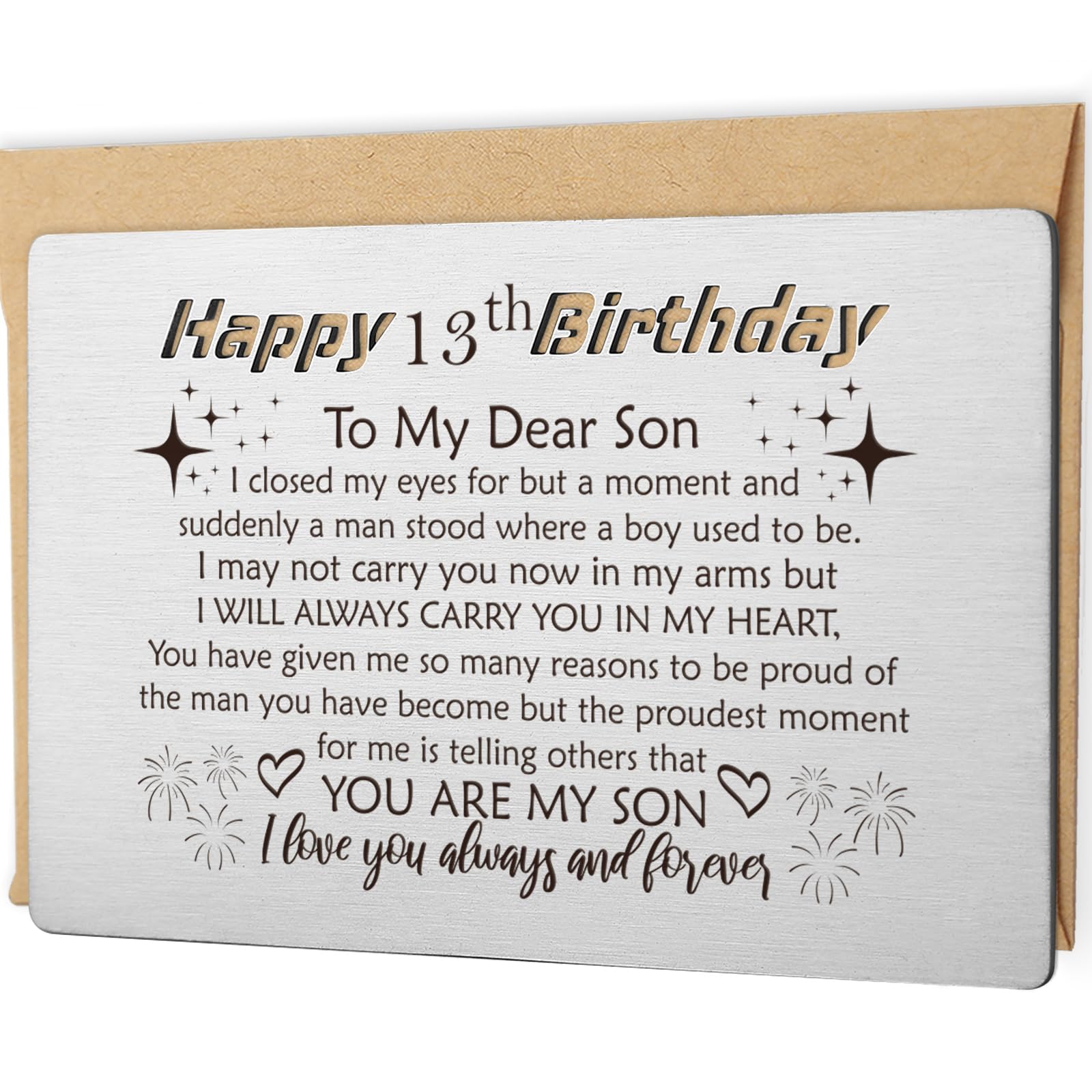 YODOCAMP Happy 13th Birthday Card for Son - Engraved Wallet Gift from Parents | Birthday Decorations for Boys | Perfect for Teen Celebrations, Parties & Special Moments