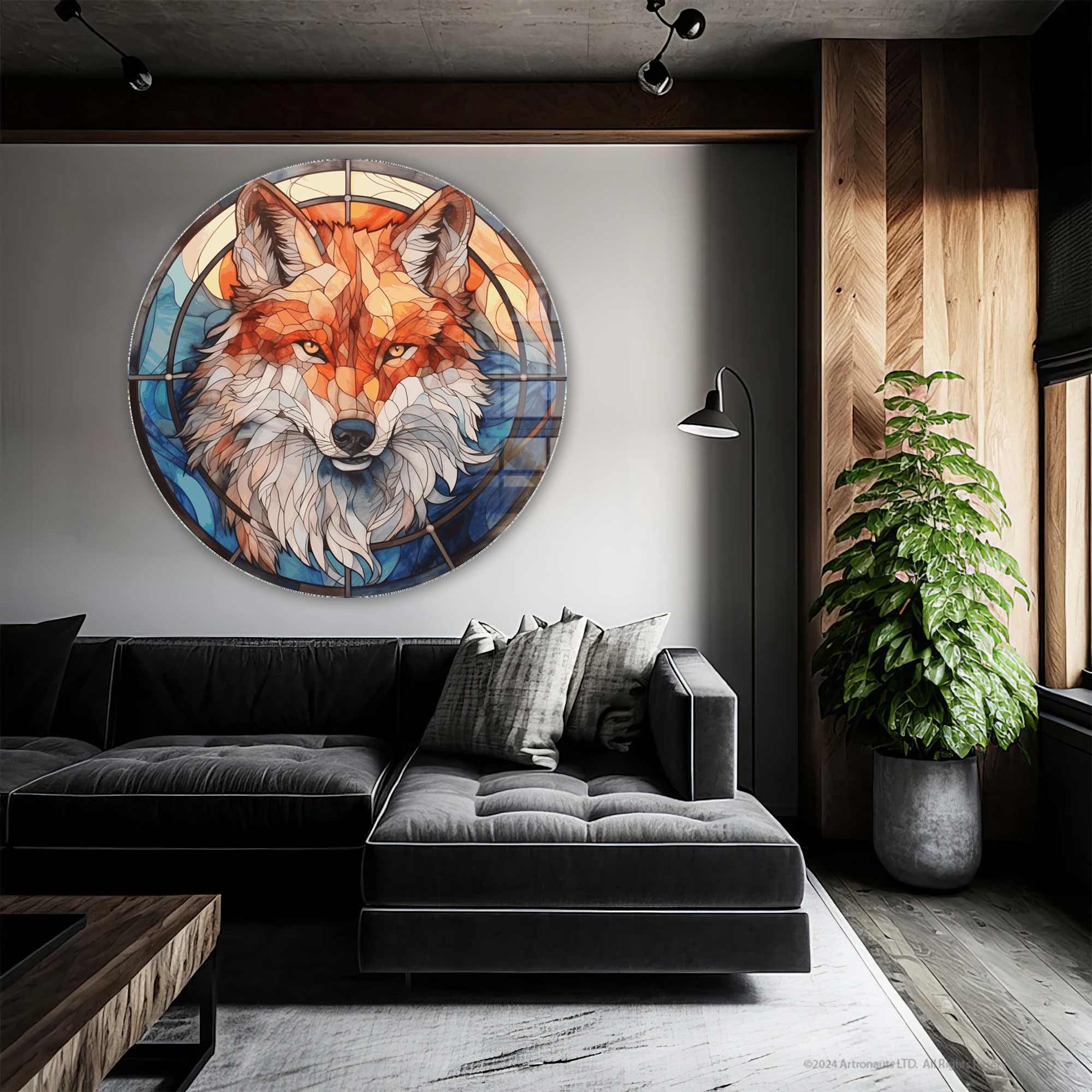 Stained Wolf Rounded Glass Wall Art - Handmade Modern Home Decor for Living Room, Bedroom & Office - Perfect for Gifts & Interior Design