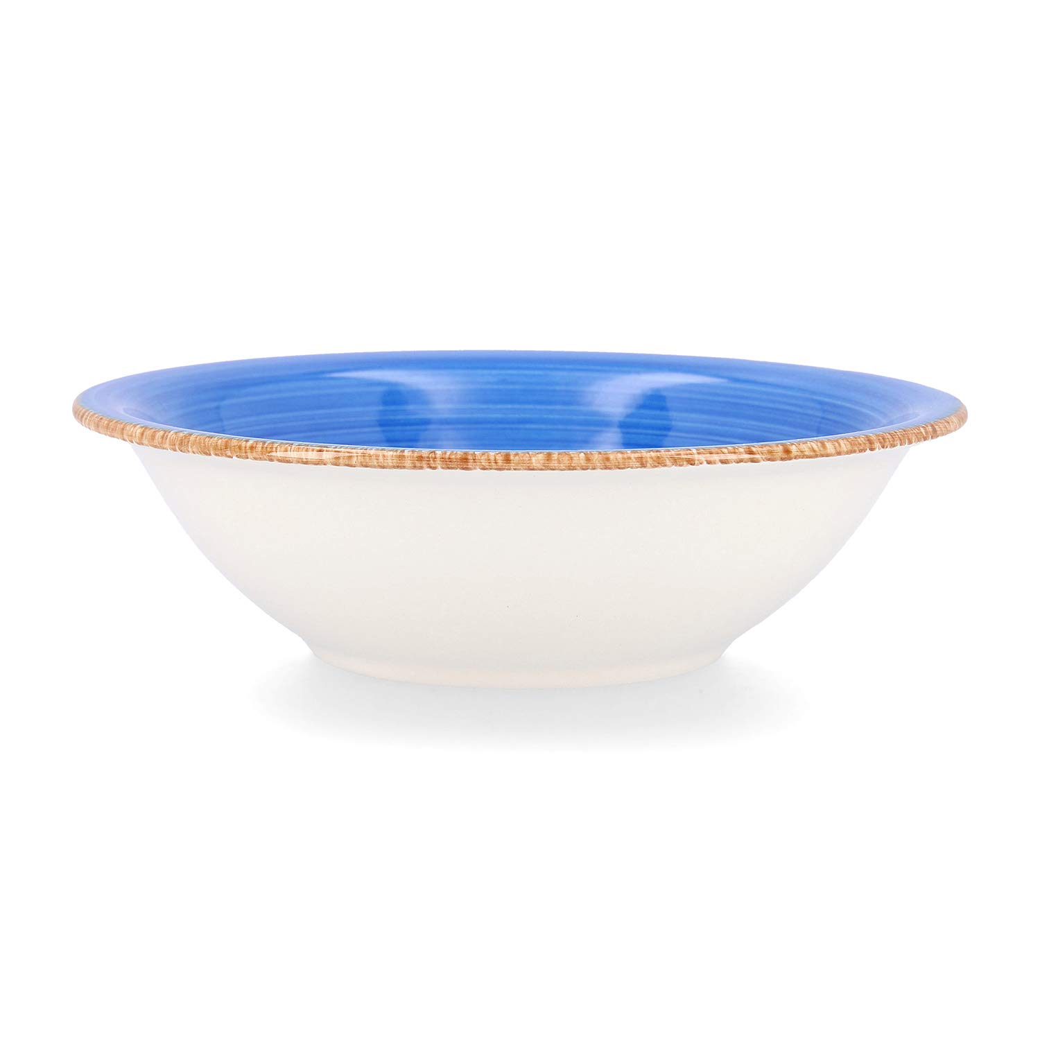 Set of 6 Stoneware Ceramic Soup Bowls - 18cm Blue Soup Plates for Everyday Dining, Entertaining & Restaurant Use | Durable & Microwave Safe