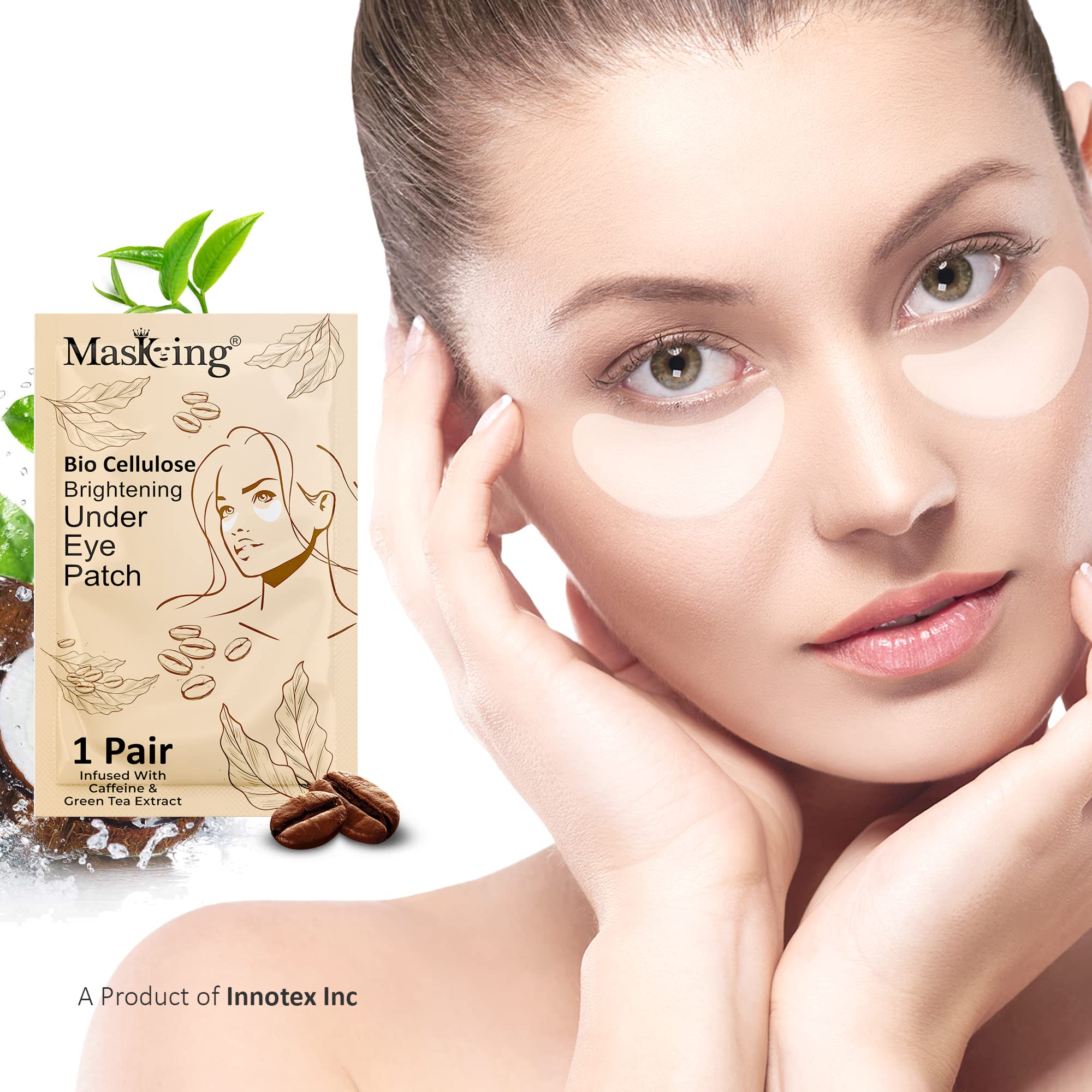 Bio Cellulose Under Eye Patches for Dark Circles - Cooling Eye Masks with Caffeine & Green Tea (6 Pairs, Pack of 2) | Reduce Puffiness & Brighten Eyes for Morning Routine & Travel Skincare