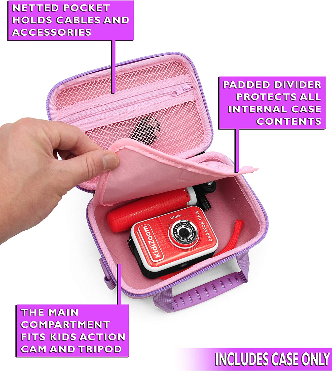 CASEMATIX Pink Camera Case for VTech Kidizoom Creator Cam - Durable Protective Storage for Kids Video Camera & Accessories - Perfect for Travel, School & Outdoor Adventures