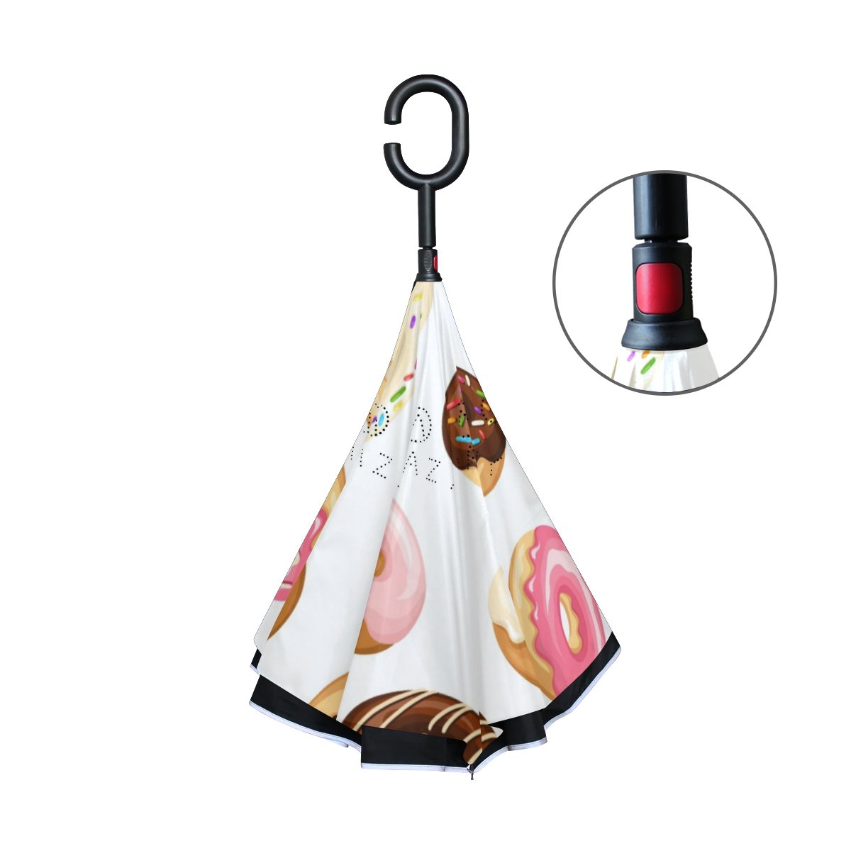 ALAZA U LIFE Cute Donut Print Reversible Umbrella - Sun & Rain Protection with C-Shaped Handle for Women, Birthday Gift, Car & Outdoor Use | Perfect for Commuting, Beach Trips and Special Occasions