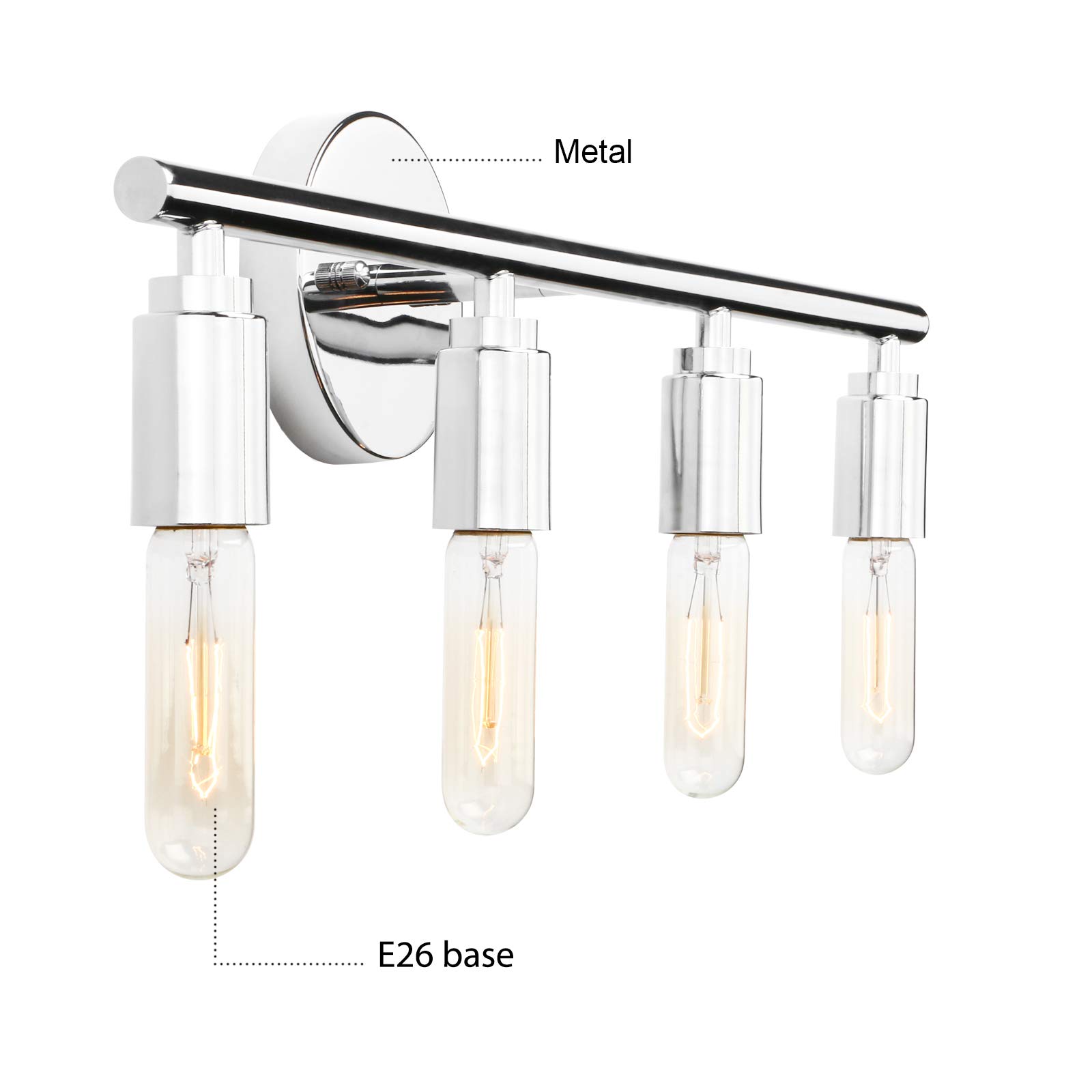 Phansthy Chrome Polished 4-Light Bathroom Vanity Wall Sconce - Modern Bathroom Lighting Fixture for Mirror, Makeup Area & Powder Room (Chrome Finish)