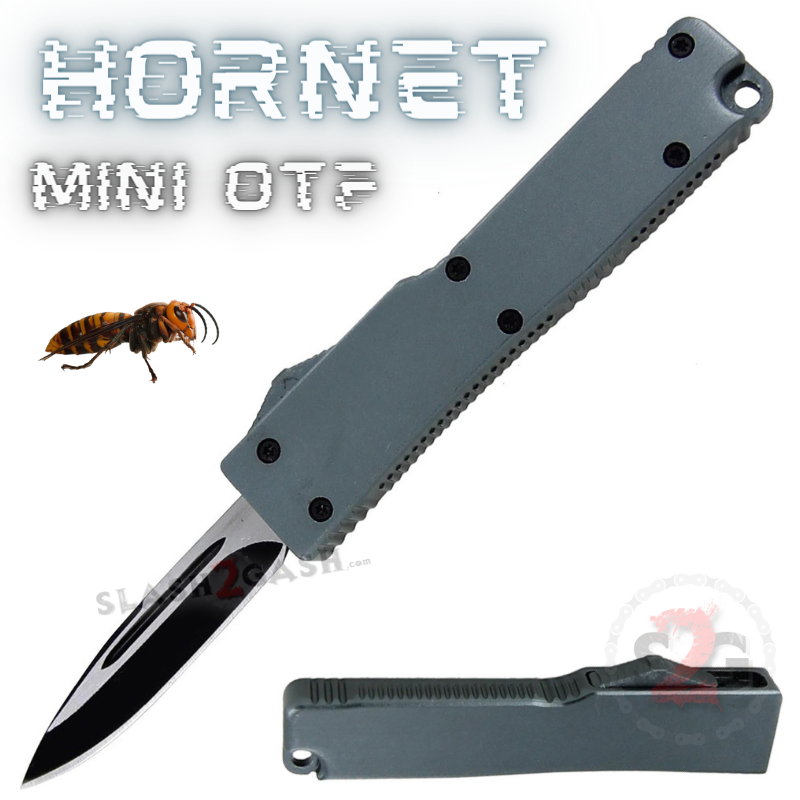 Grey Hornet Mini OTF Switchblade Keychain Knife - Single Edge Tactical Pocket Knife for EDC, Outdoor, Survival & Self Defense