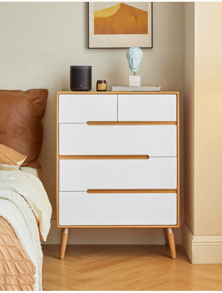 Solid Poplar Wood Chest of Drawers - 5-Drawer Storage Organizer for Bedroom, Living Room & Office | Natural Wood Dresser with Smooth Gliding Drawers
