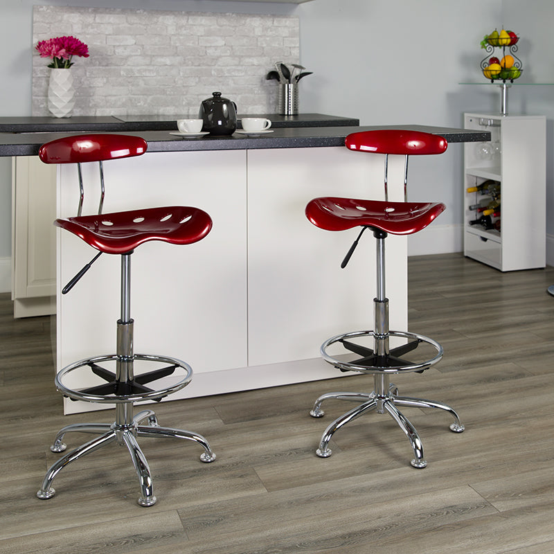 FLASH Bradley Vibrant Violet and Chrome Drafting Stool with Tractor Seat - Adjustable Height Bar Stool for Home Office, Art Studio & Industrial Workspaces