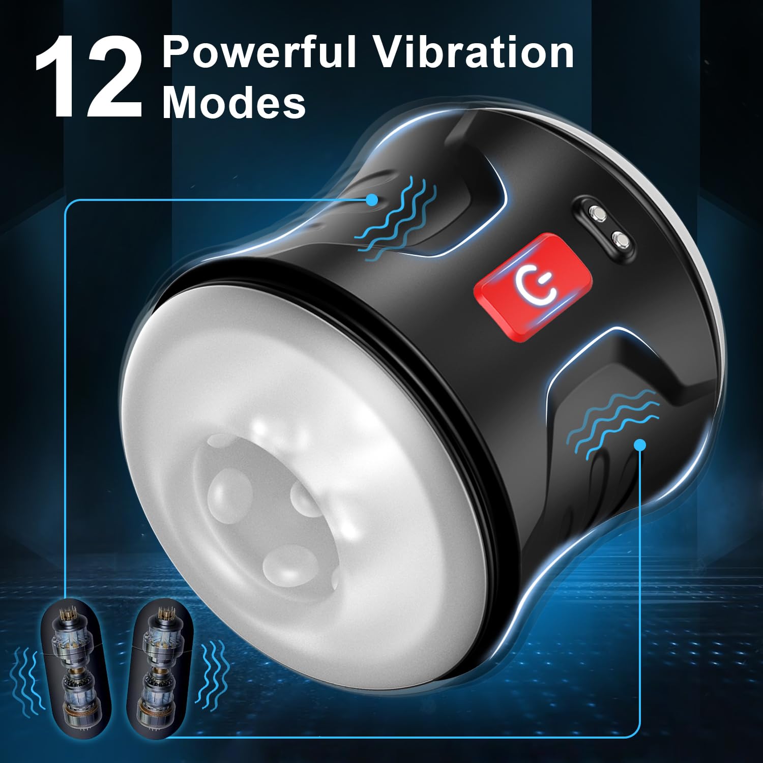 Premium Dual Motor Automatic Male Masturbator - 12 Vibration Modes Adult Sex Toy for Men, Glans Stimulator & Penis Trainer, Rechargeable Waterproof Mens Masturbation Machine (Black) - Perfect for Solo Play, Couples Fun & Discreet Pleasure