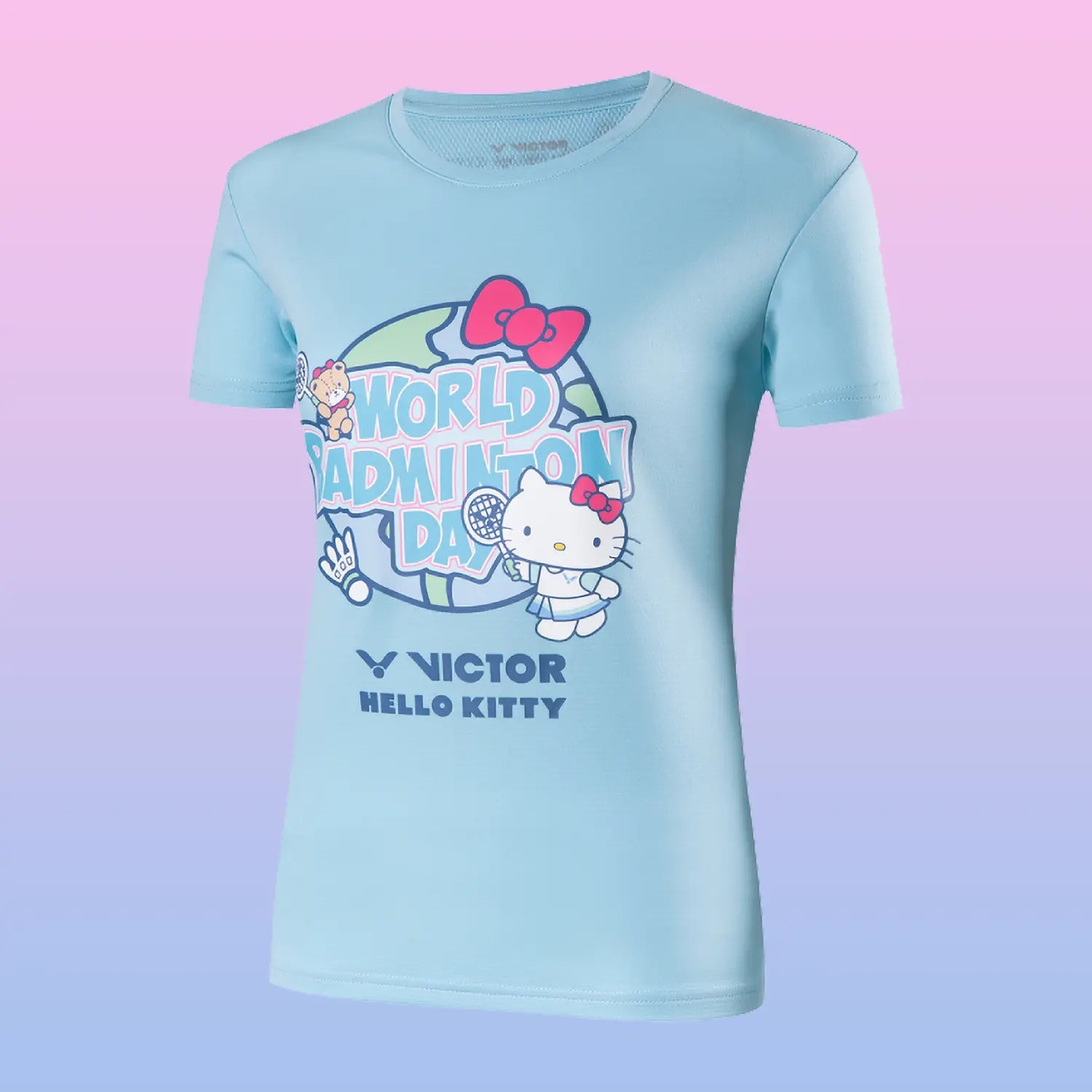 Victor x Hello Kitty World Badminton Day T-Shirt KT301M - Blue Anime Graphic Tee for Badminton Fans & Kawaii Fashion Lovers | Perfect for Sports, Casual Wear & Cosplay