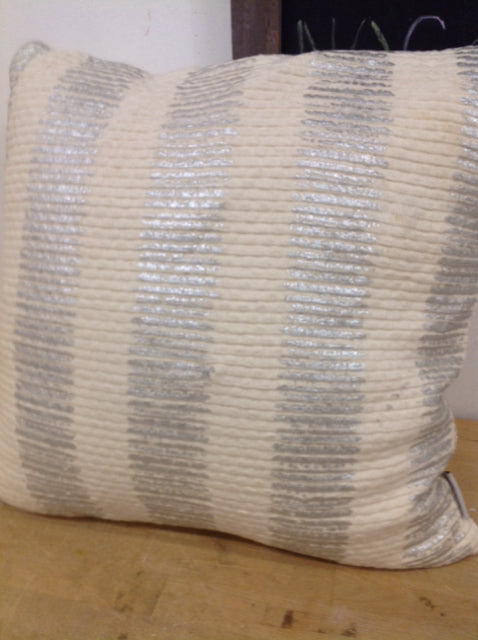 18 Inch Ivory & Silver Striped Decorative Pillow - Perfect for Sofa, Bed & Home Decor