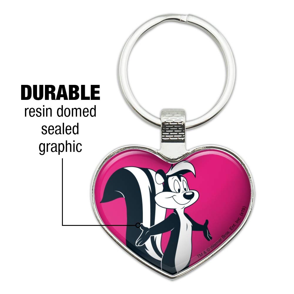 Looney Tunes Pepe Le Pew Heart Love Metal Keychain - Cute Cartoon Key Ring for Backpacks, Gifts & Key Organization