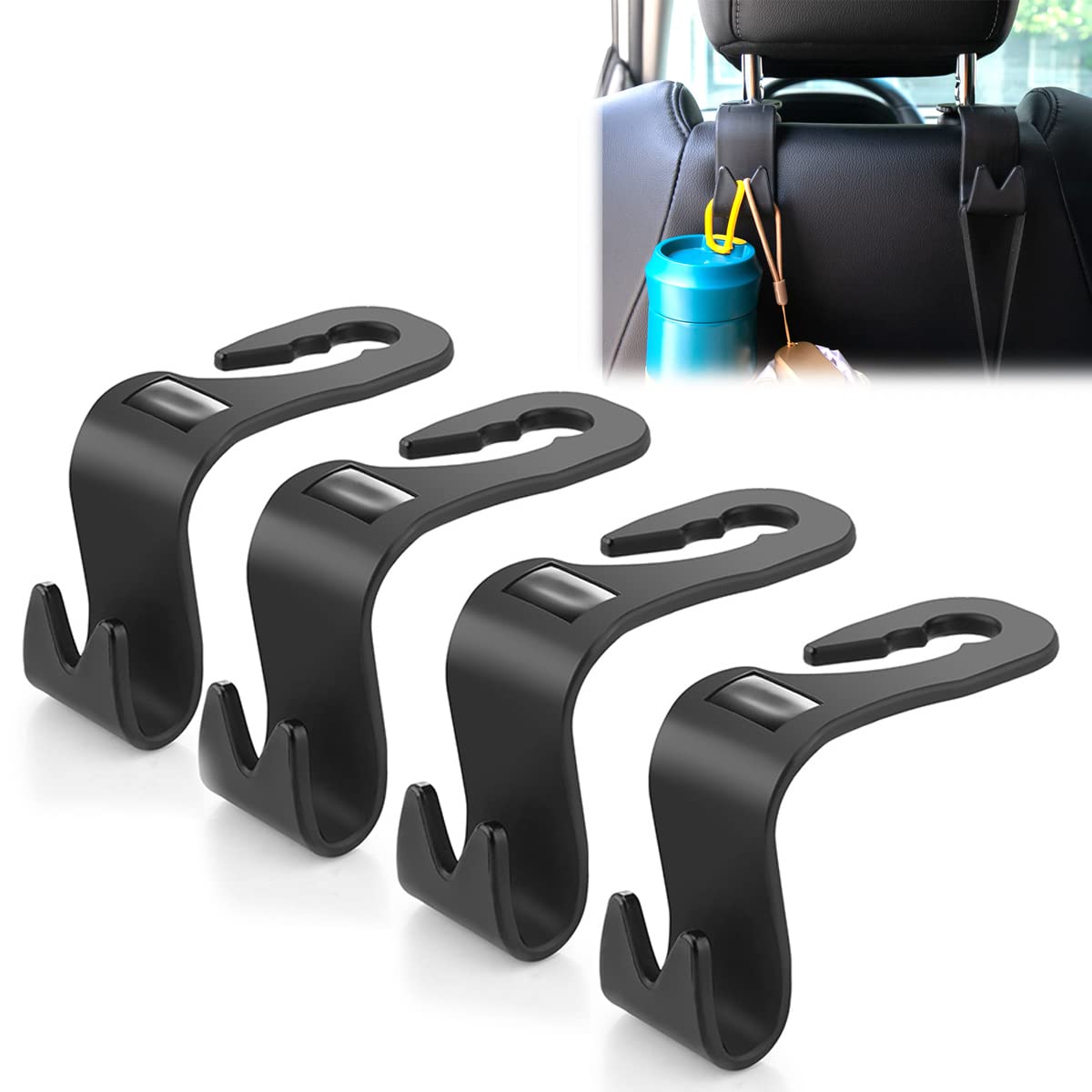 Brocarp 4 Pack Universal Car Seat Headrest Hooks - Heavy Duty Backseat Organizer for Purse, Handbag, Clothes & Grocery Bags | Vehicle Storage Accessories for Women & Men | Perfect for Road Trips, Shopping & Daily Commute