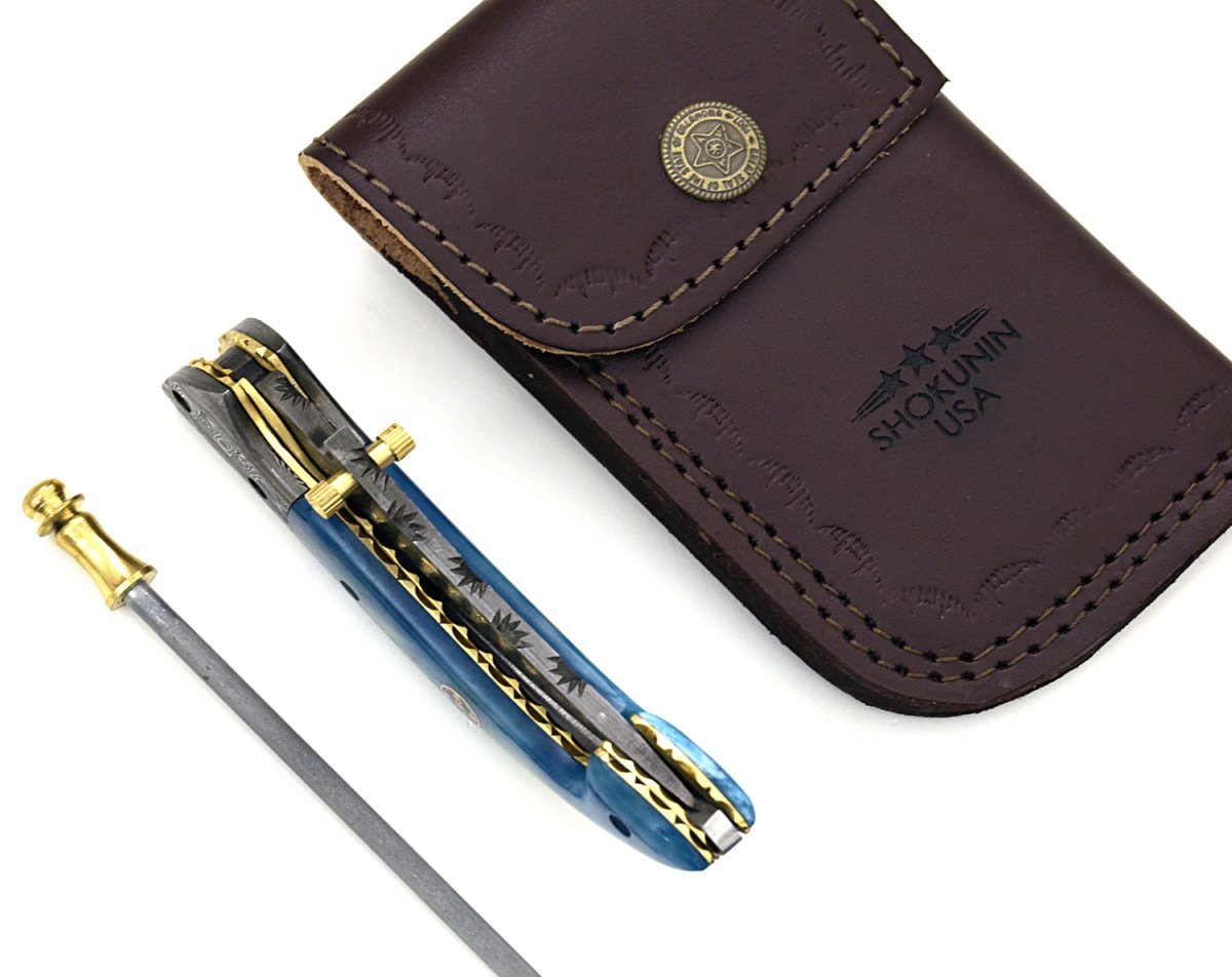 Premium Dionysus Gentleman's Pocket Knife - Handcrafted Bone Handle & Genuine Leather Sheath - Perfect for Outdoor Adventures, Camping, and Everyday Carry (EDC)