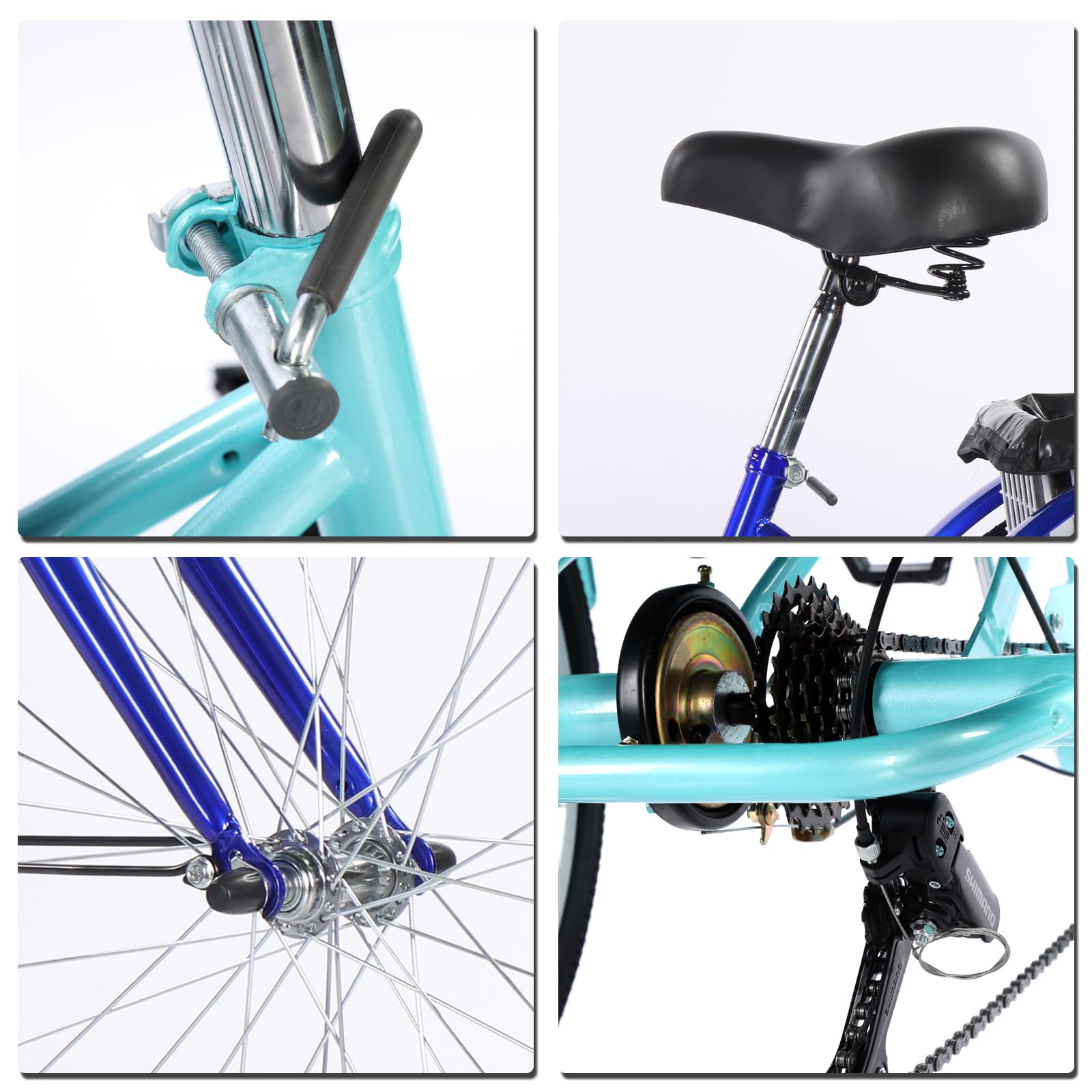 GARVEE 24 Inch 7-Speed Adult Tricycle for Women & Men - 3 Wheel Bike with Dual Chain, Rear Basket & Bag - Perfect for Shopping, Beach & City Rides - Blue